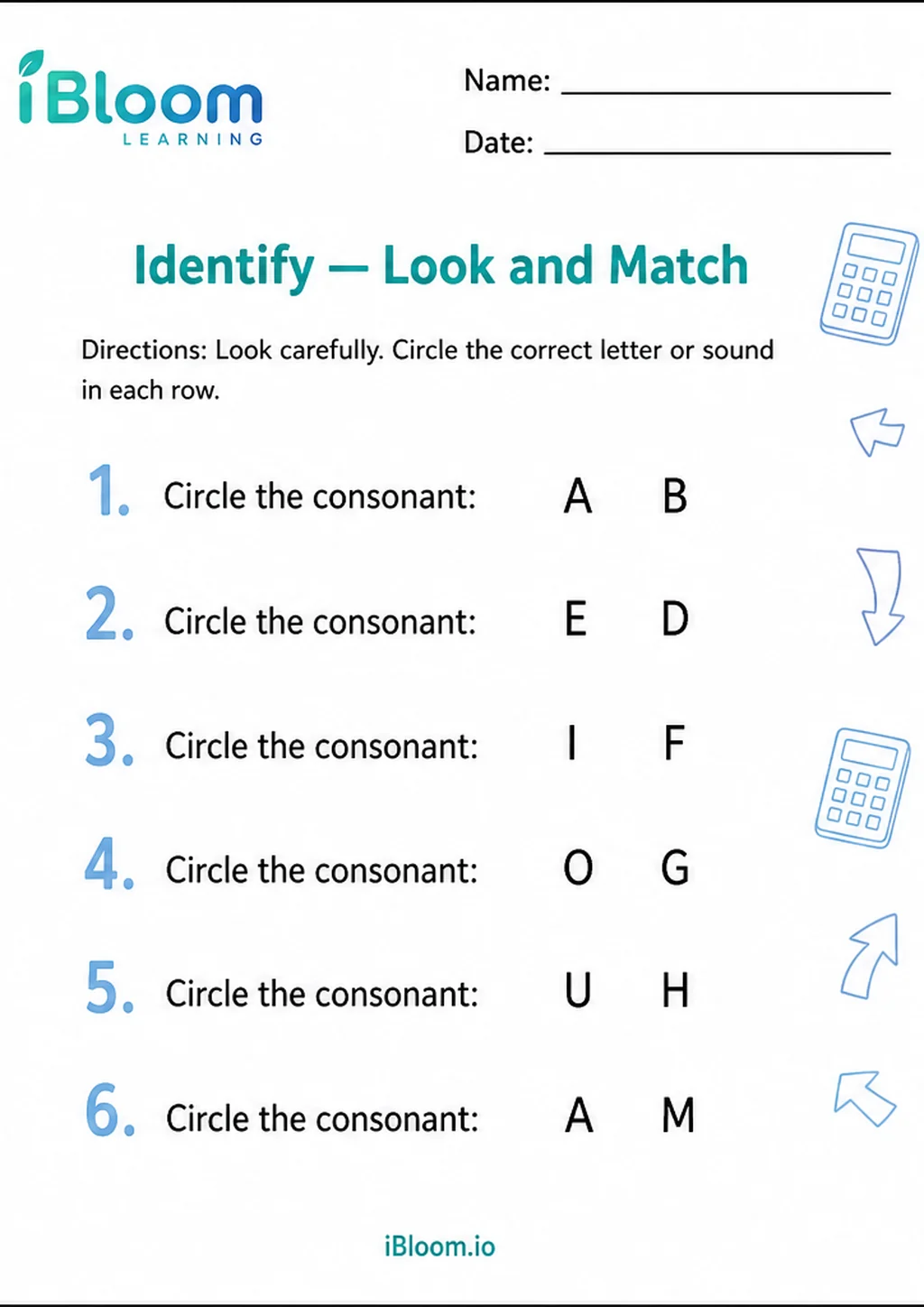 Identify — Look and Match printable Preschool worksheet preview