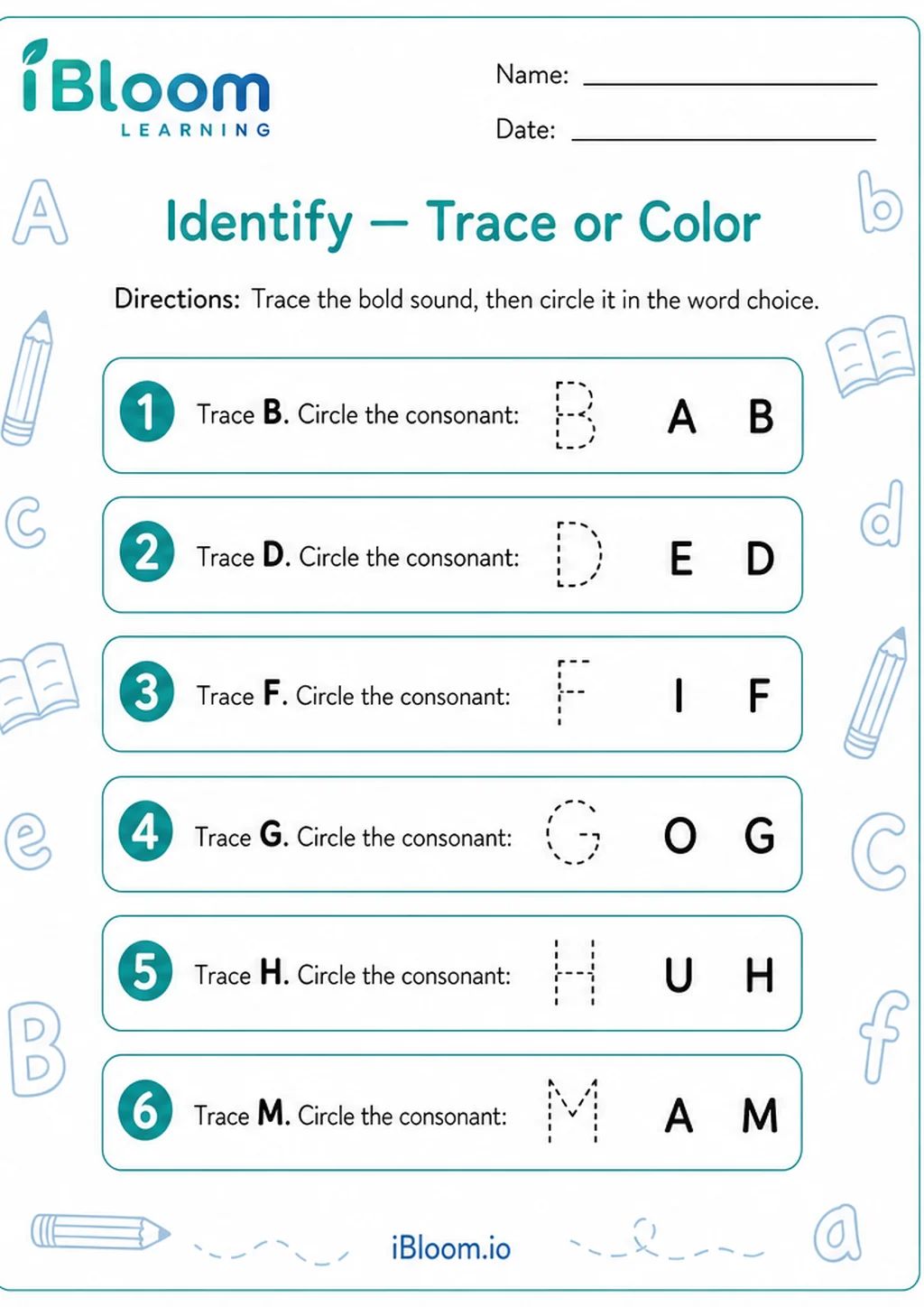 Preview of Identify — Trace or Color worksheet