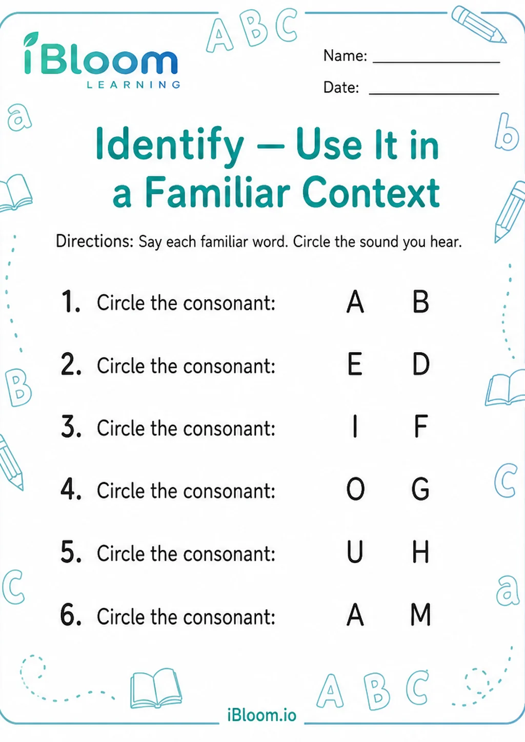 Preview of Identify — Use It in a Familiar Context worksheet