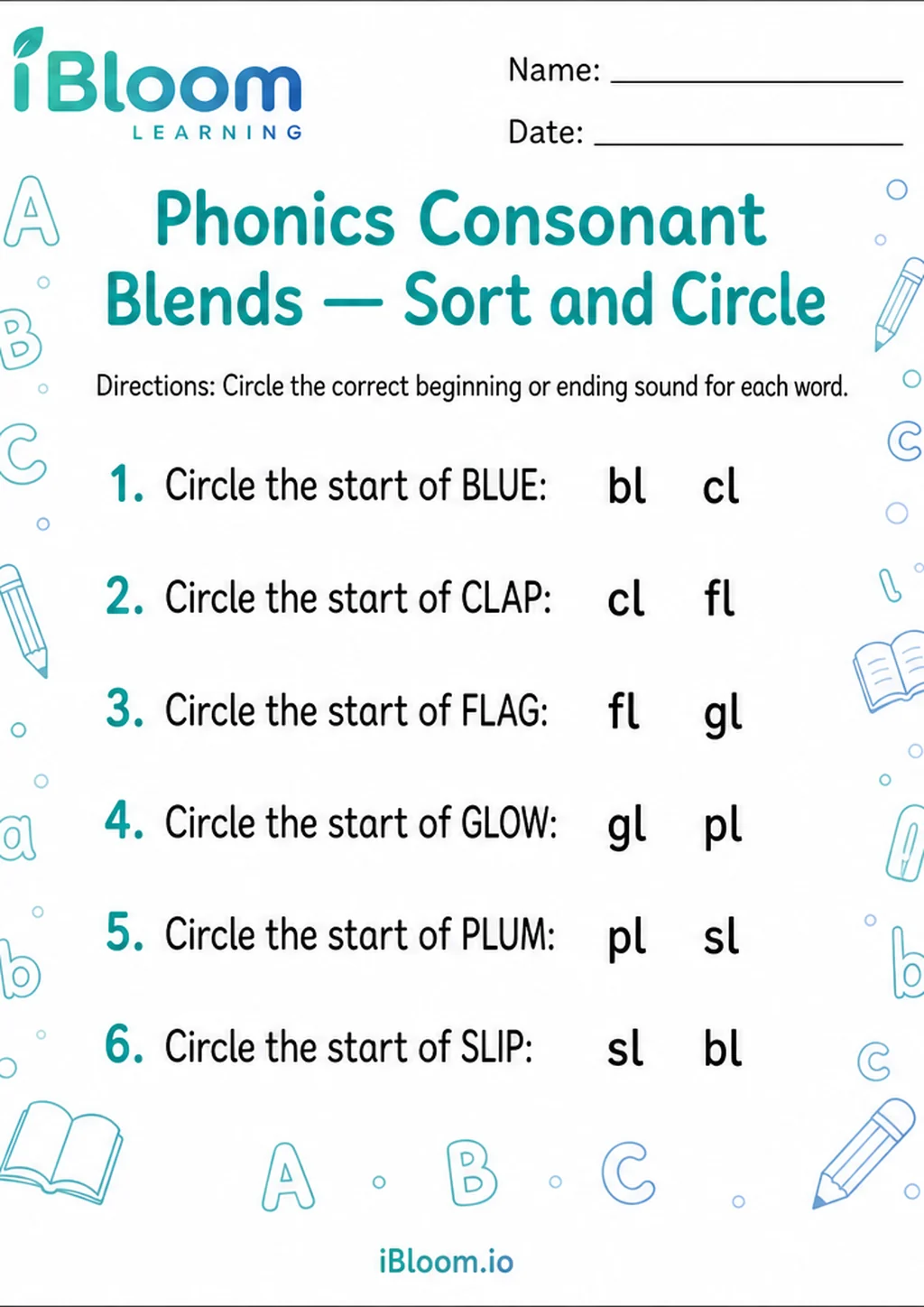 Preview page 1 of Phonics Consonant Blends — Sort and Circle