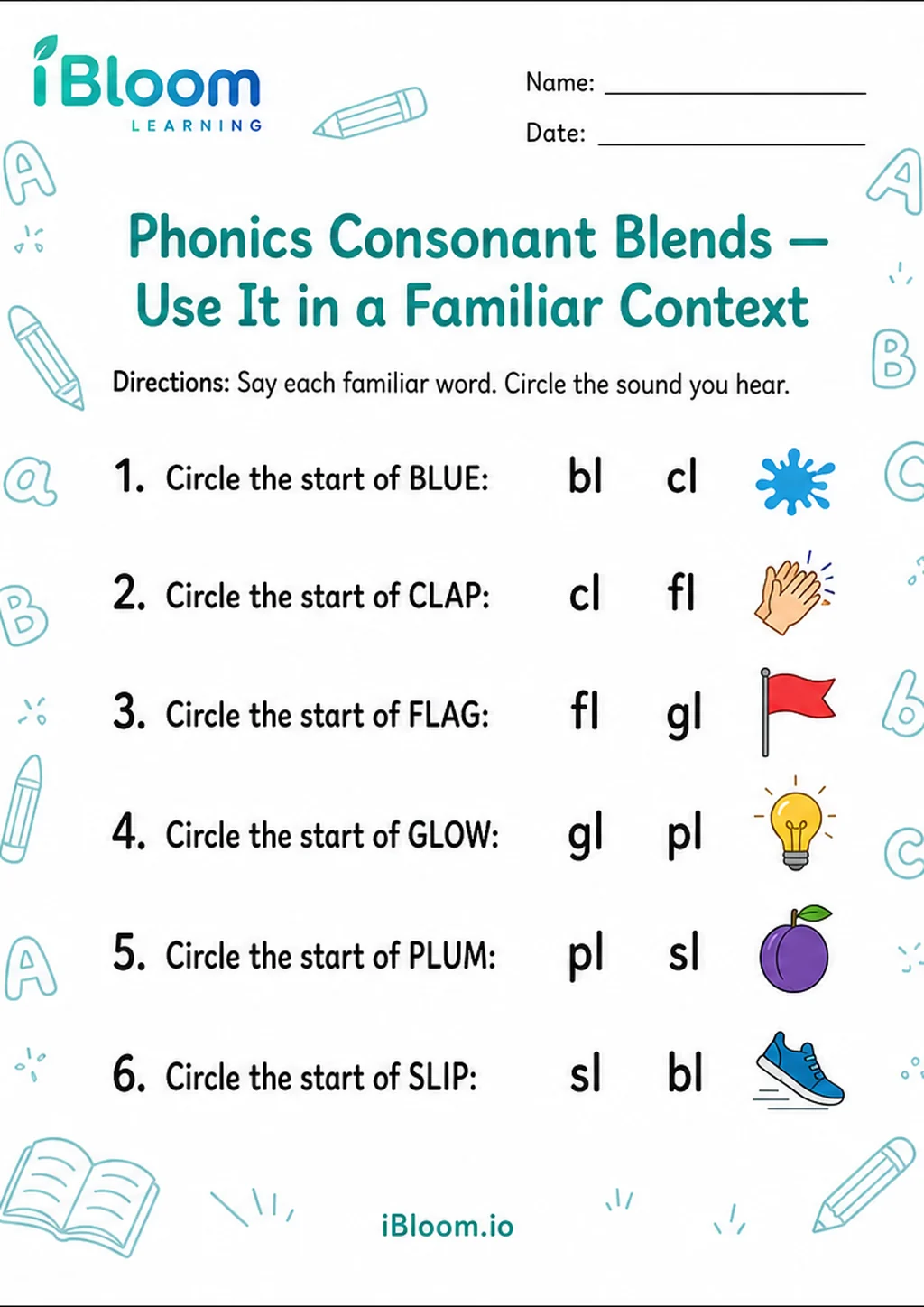 Preview page 1 of Phonics Consonant Blends — Use It in a Familiar Context