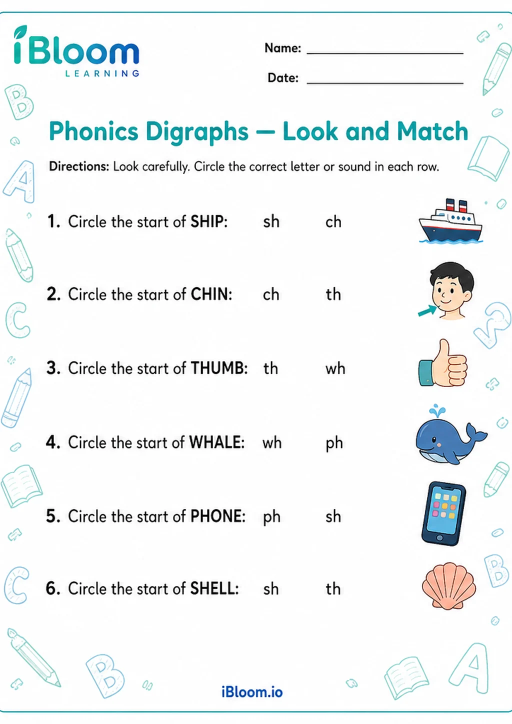 Preview of Phonics Digraphs — Look and Match worksheet