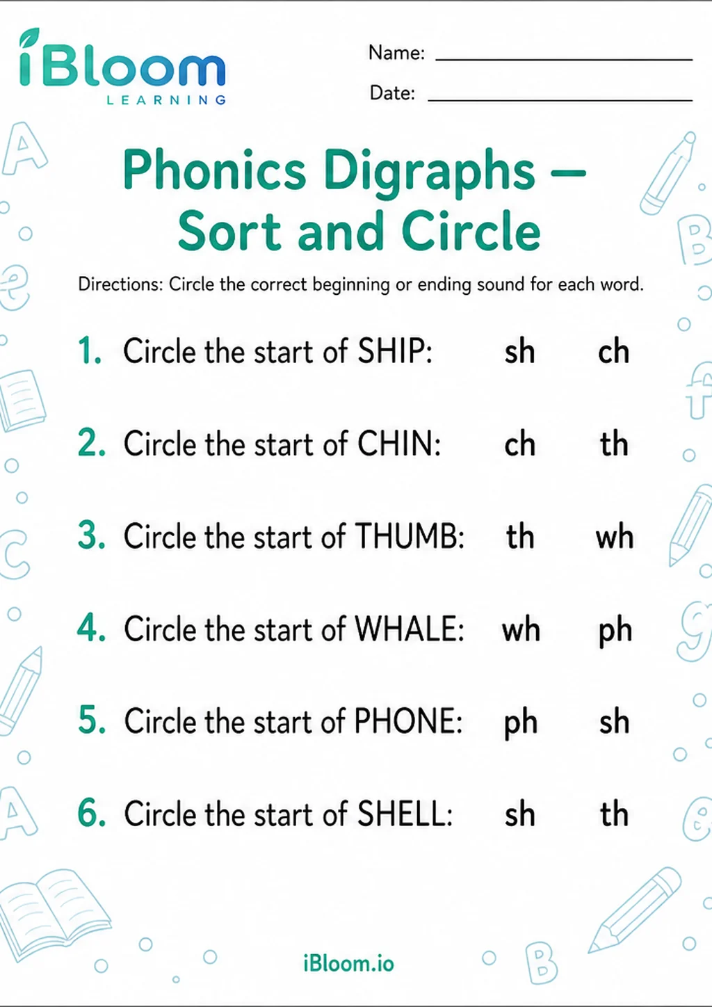 Preview page 1 of Phonics Digraphs — Sort and Circle