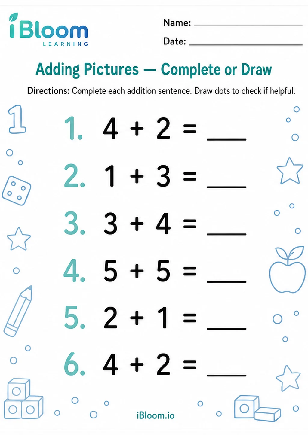 Preview page 1 of Adding Pictures — Complete or Draw