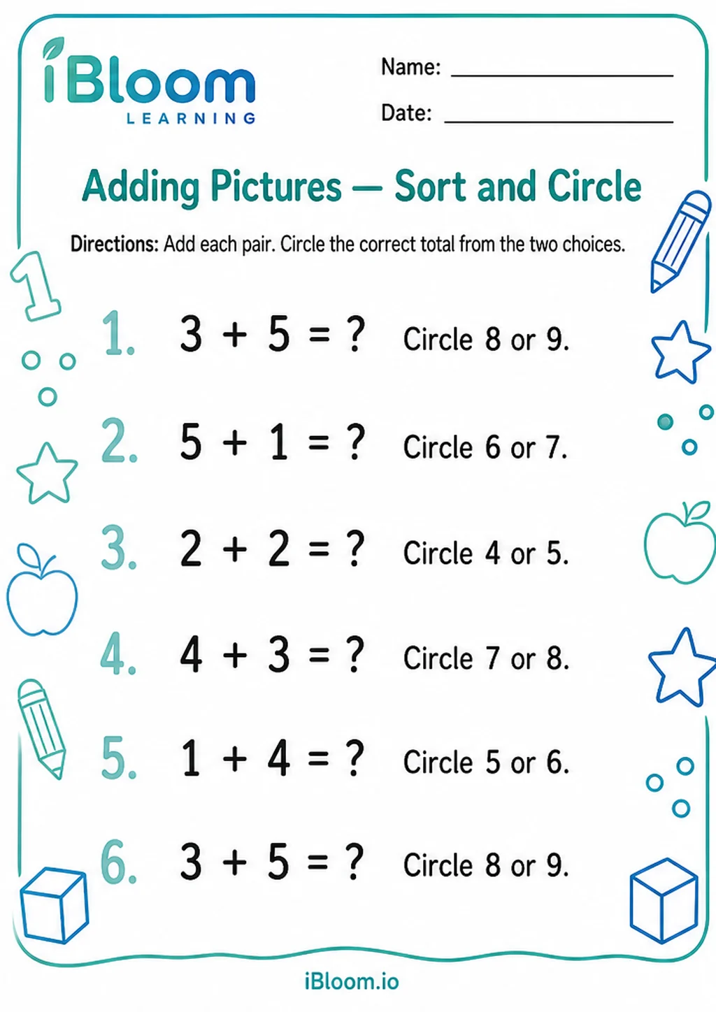 Preview page 1 of Adding Pictures — Sort and Circle