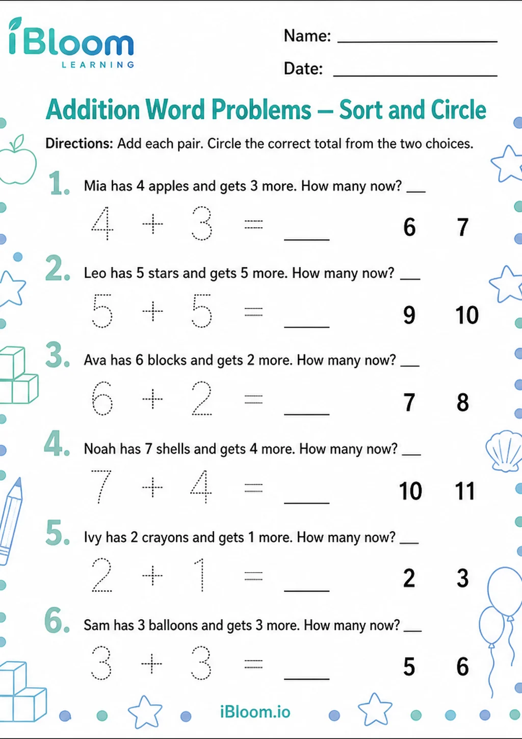 Preview of Addition Word Problems — Sort and Circle worksheet