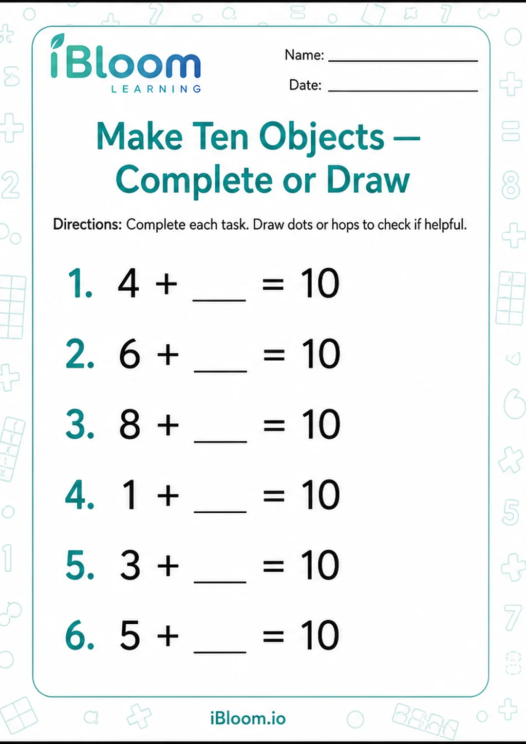 Preview page 1 of Make Ten Objects — Complete or Draw