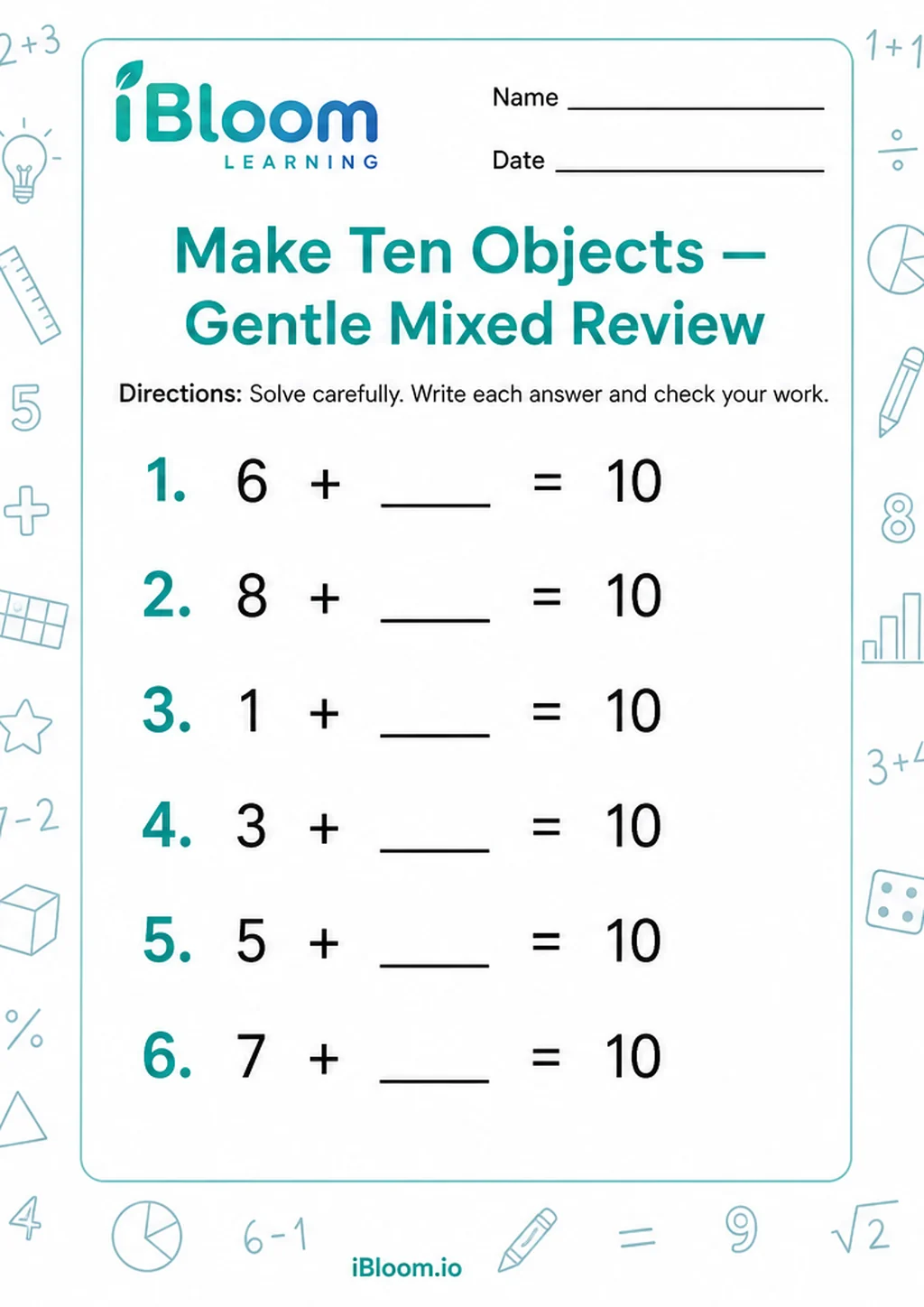Preview page 1 of Make Ten Objects — Gentle Mixed Review