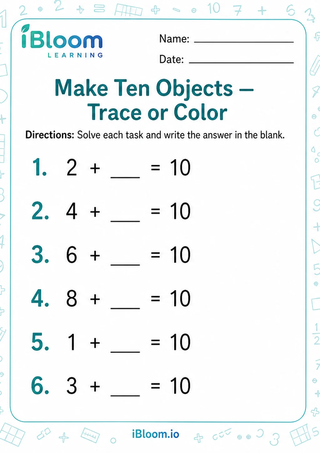 Preview page 1 of Make Ten Objects — Trace or Color