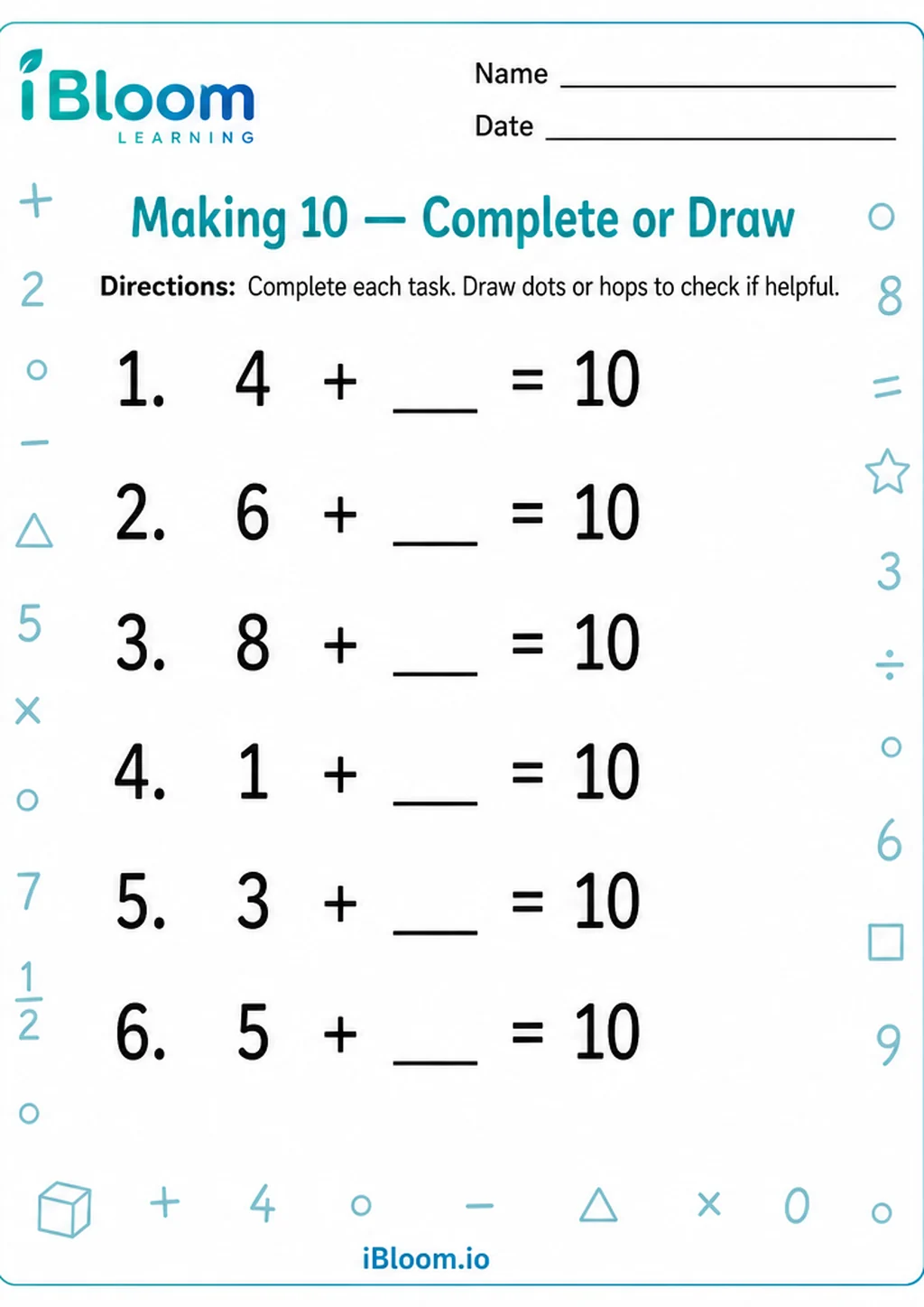 Preview of Making 10 — Complete or Draw worksheet