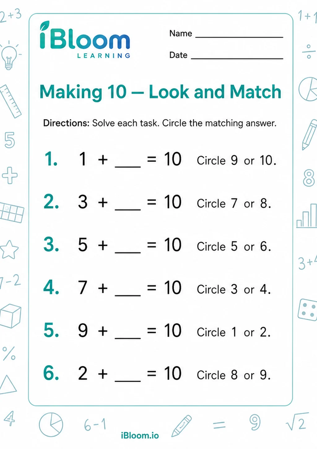 Preview page 1 of Making 10 — Look and Match