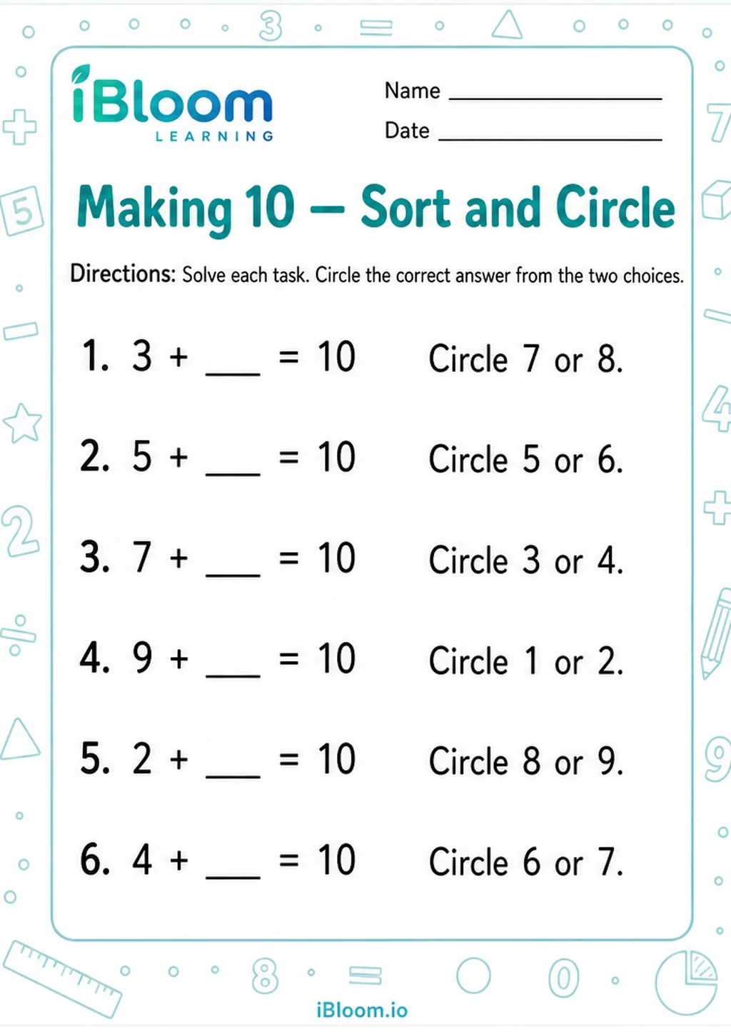 Preview of Making 10 — Sort and Circle worksheet