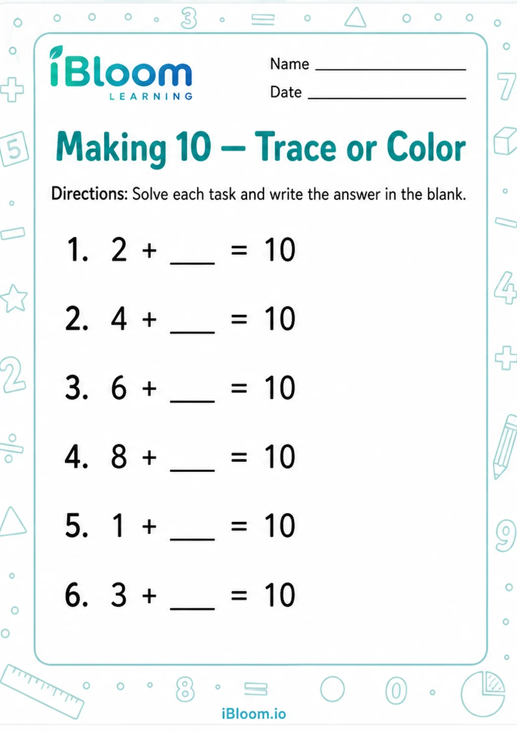 Preview page 1 of Making 10 — Trace or Color