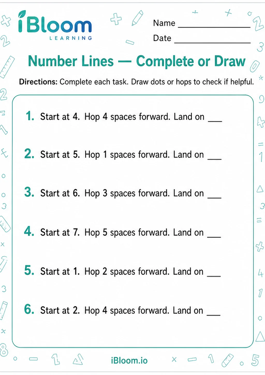 Preview of Number Lines — Complete or Draw worksheet