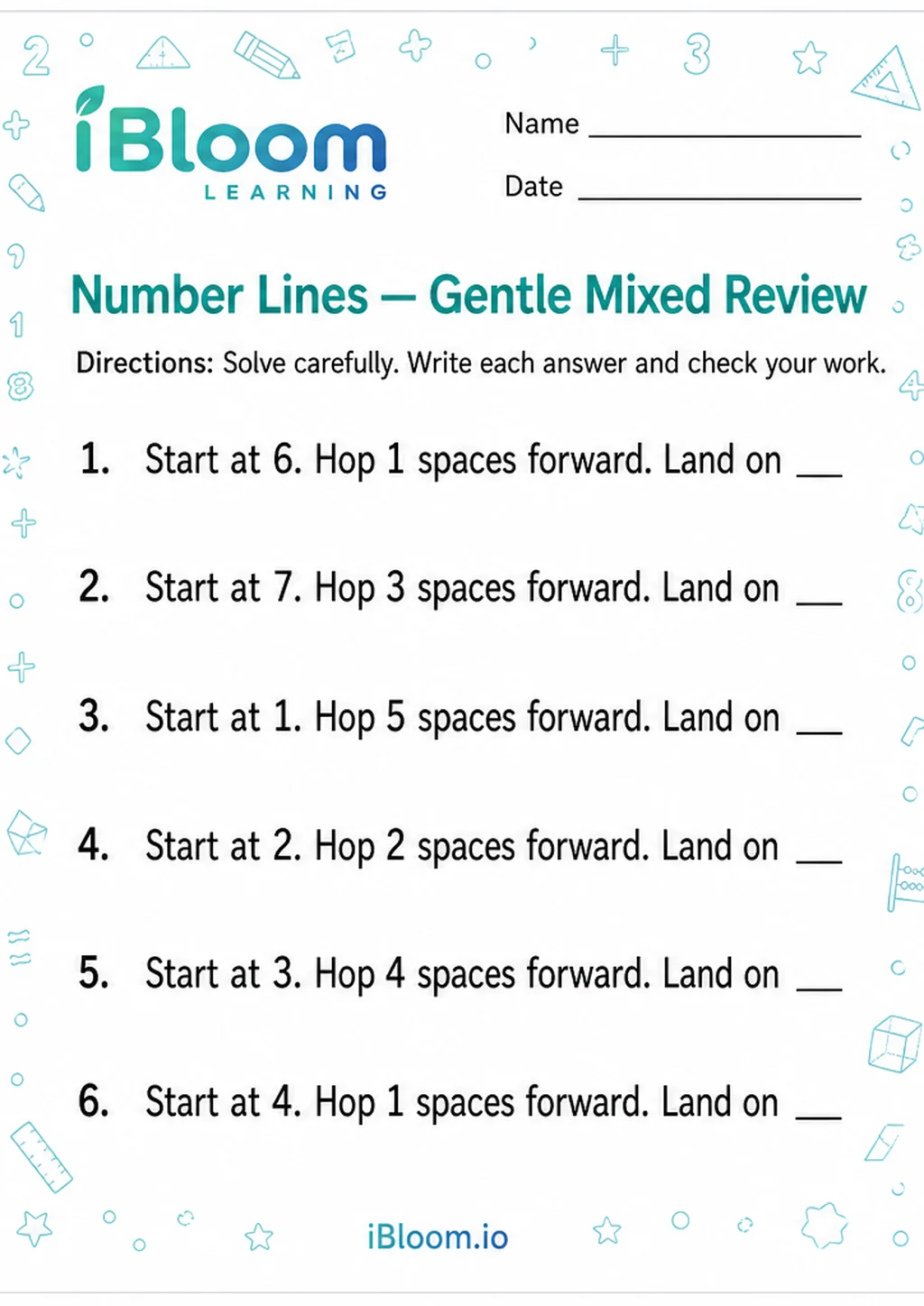 Preview page 1 of Number Lines — Gentle Mixed Review