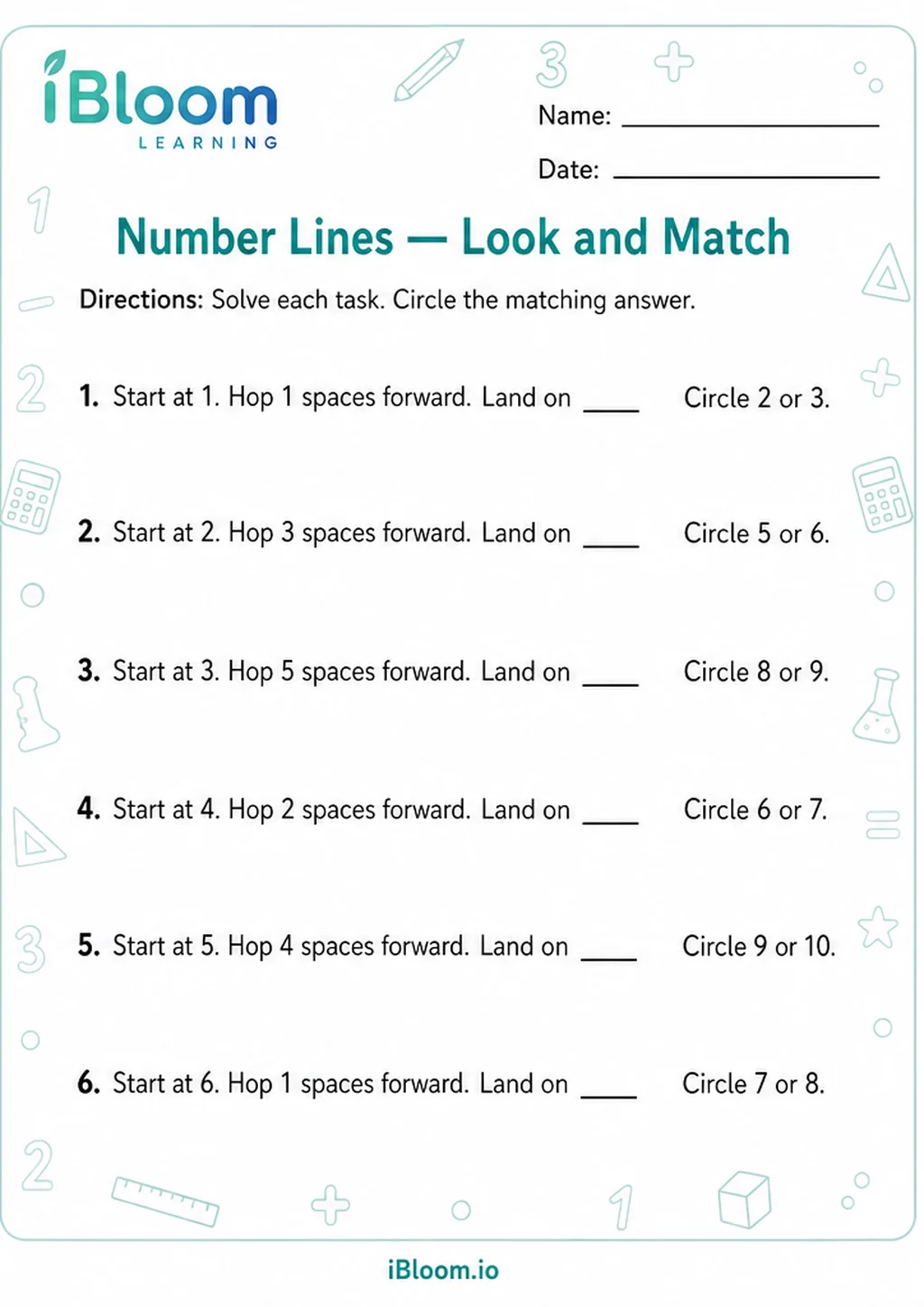 Preview page 1 of Number Lines — Look and Match