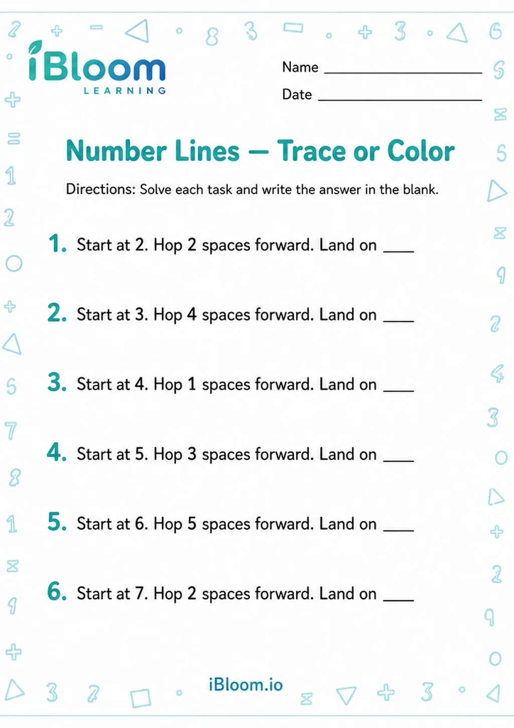 Preview page 1 of Number Lines — Trace or Color