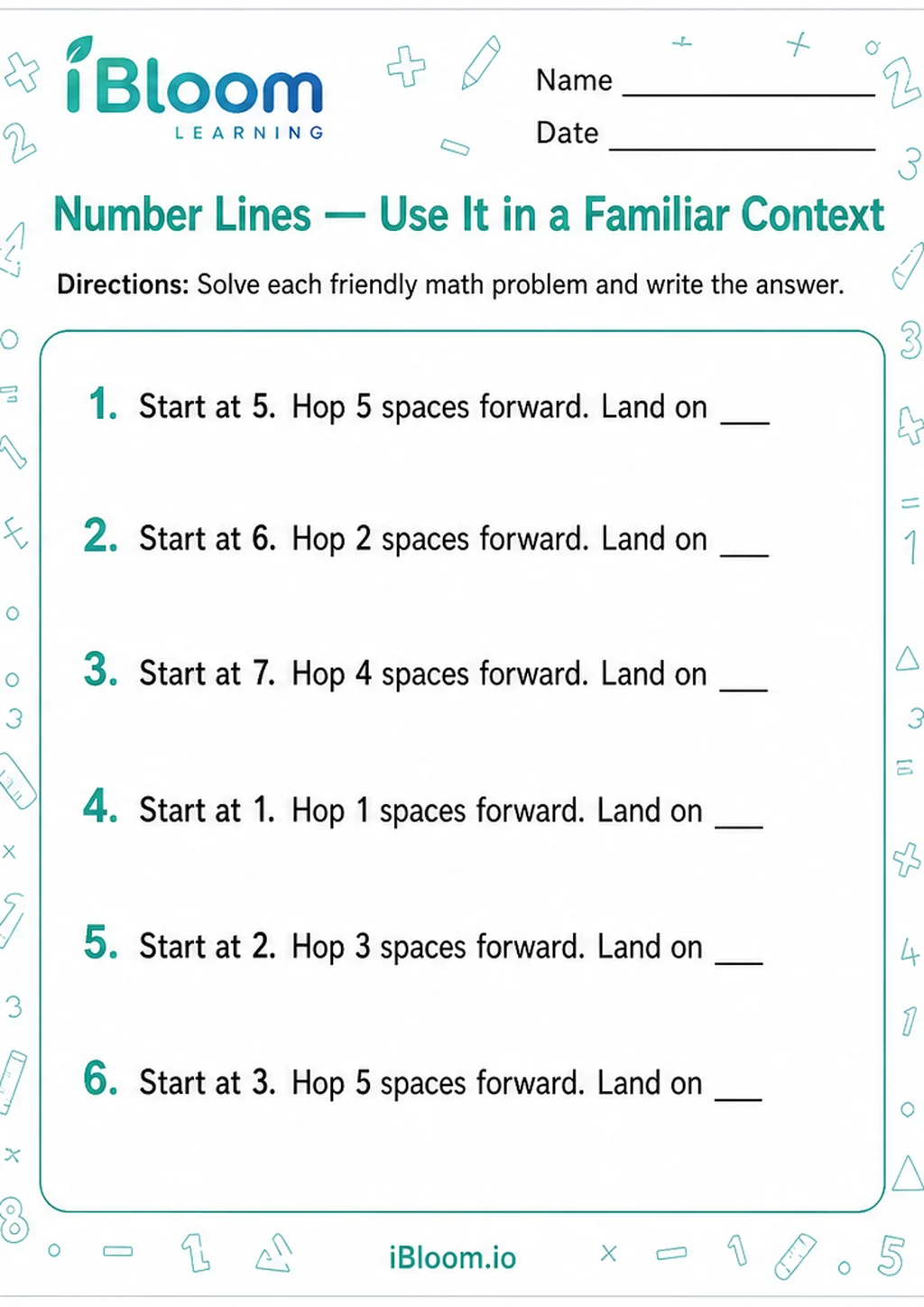 Preview of Number Lines — Use It in a Familiar Context worksheet