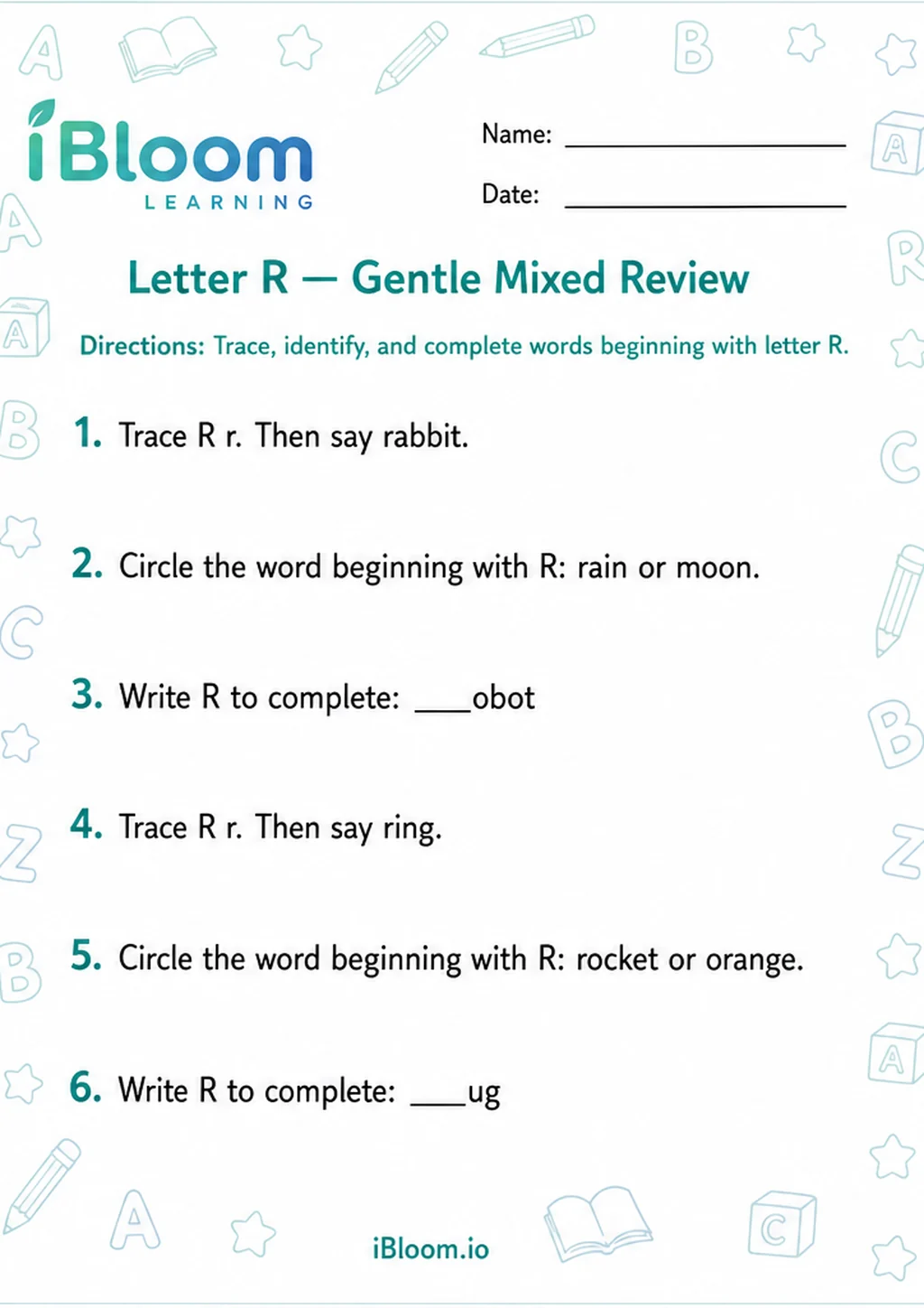 Preview of Letter R — Gentle Mixed Review worksheet