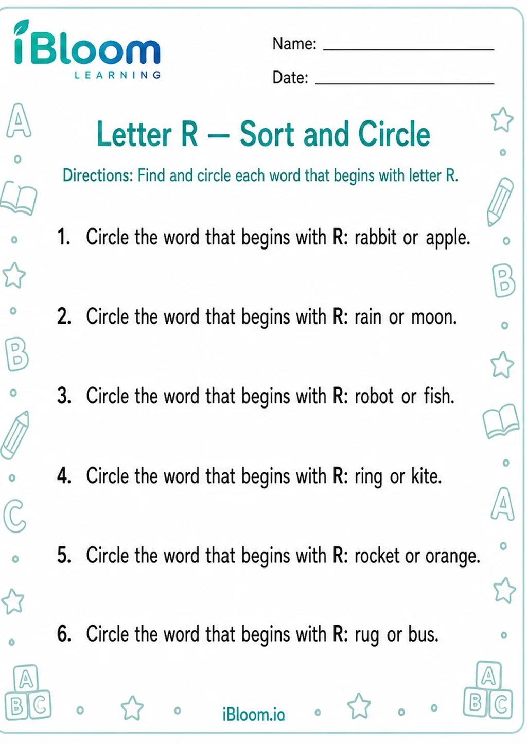 Preview of Letter R — Sort and Circle worksheet