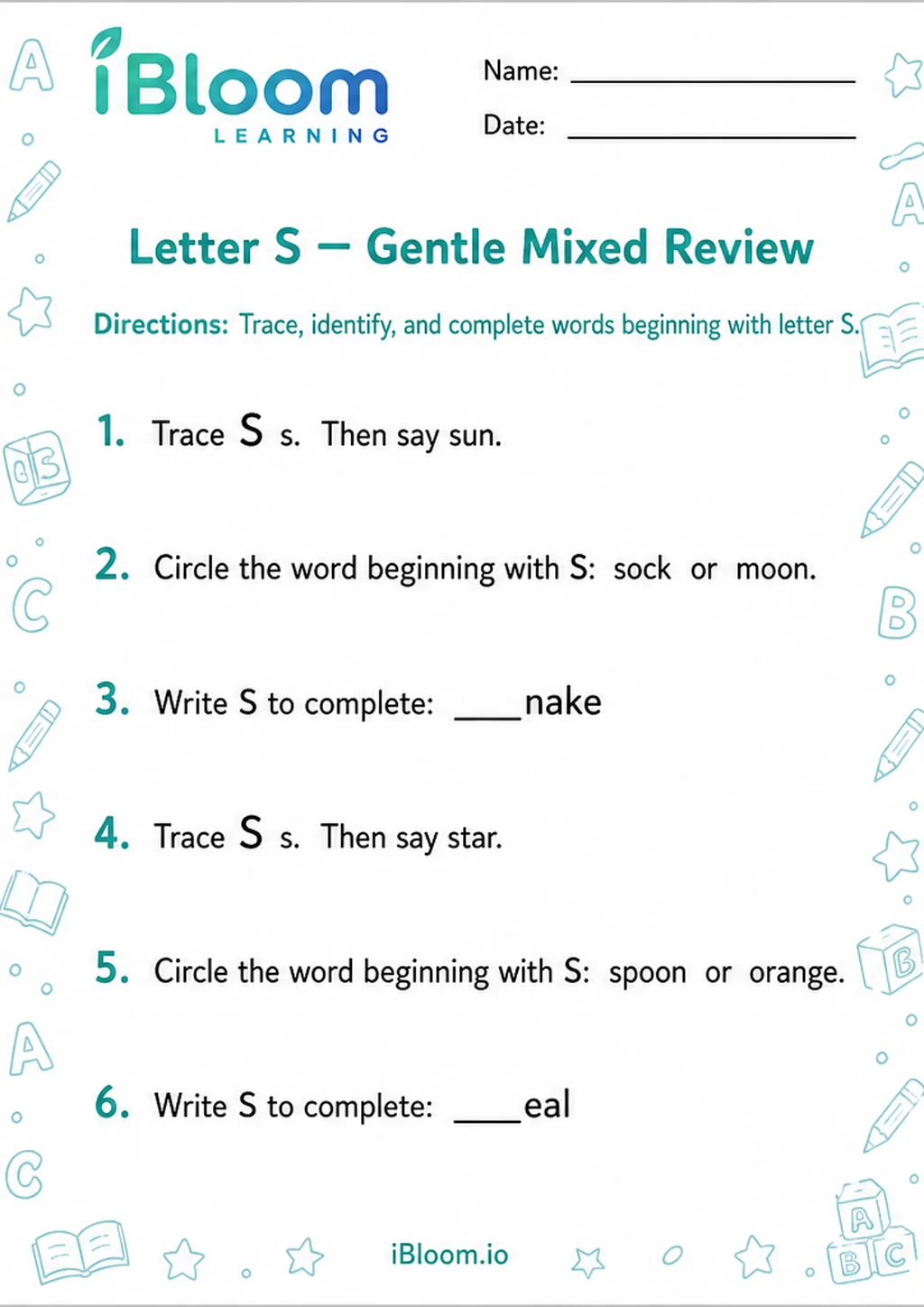 Preview of Letter S — Gentle Mixed Review worksheet