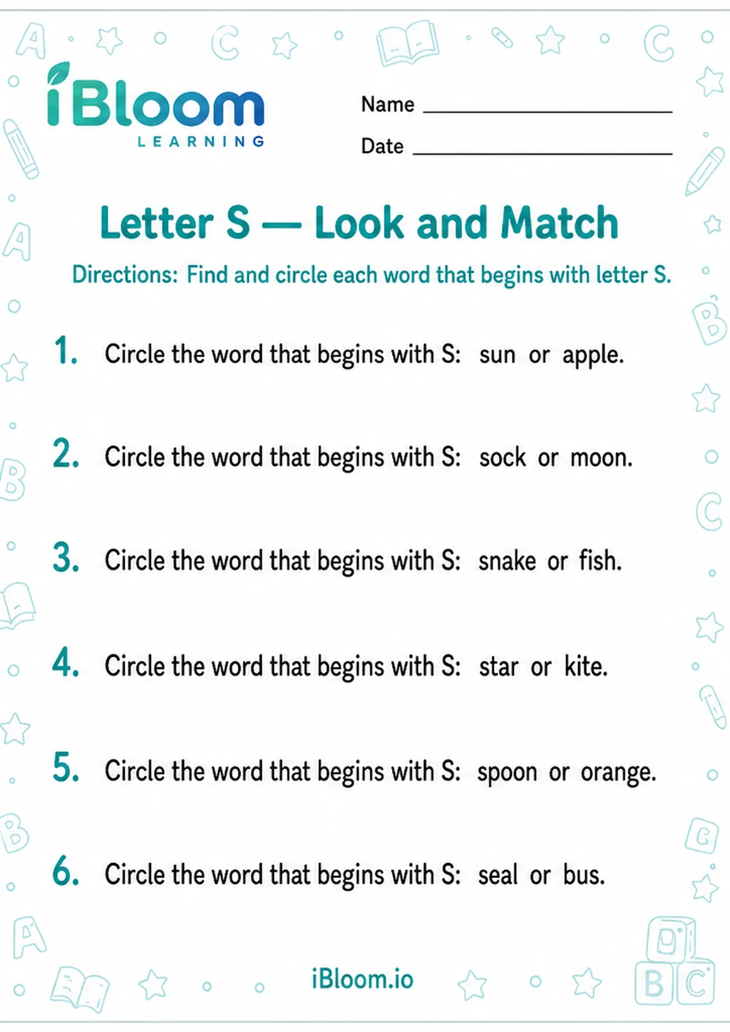 Preview page 1 of Letter S — Look and Match