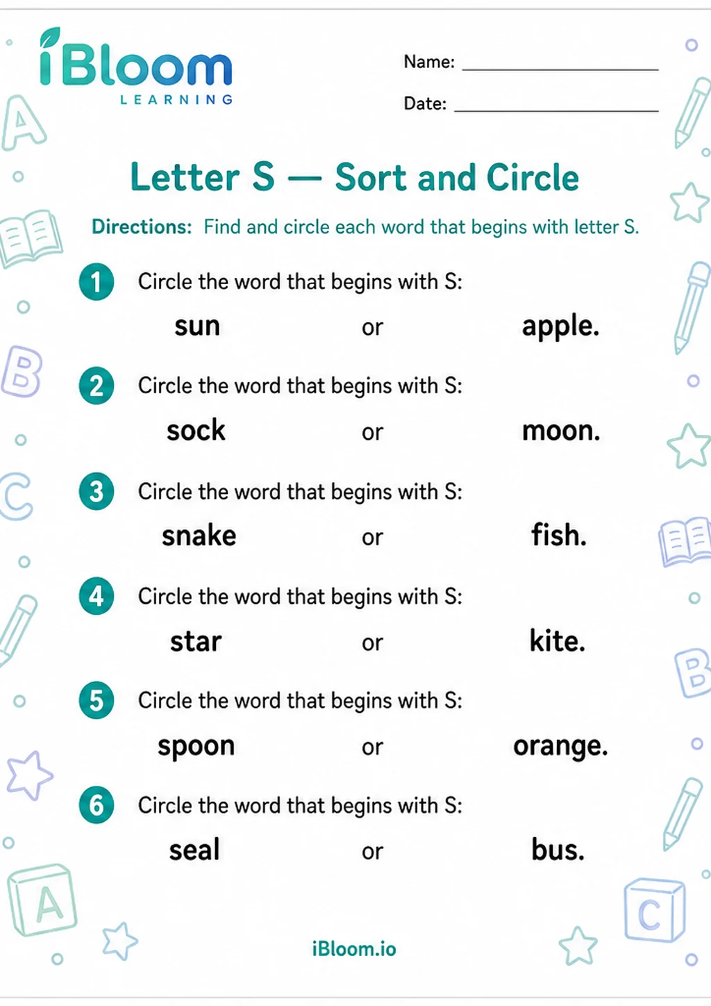 Preview of Letter S — Sort and Circle worksheet