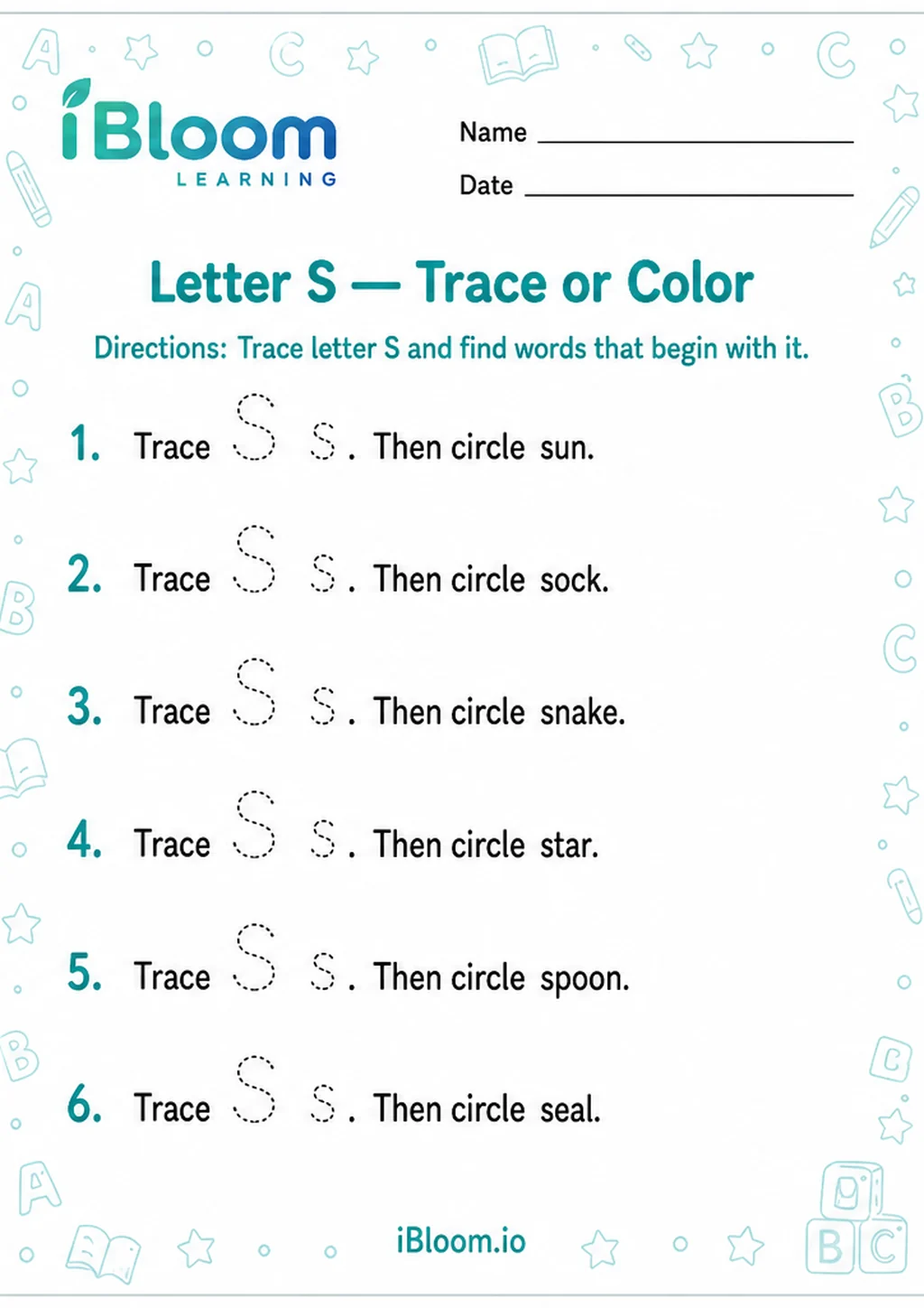 Preview of Letter S — Trace or Color worksheet