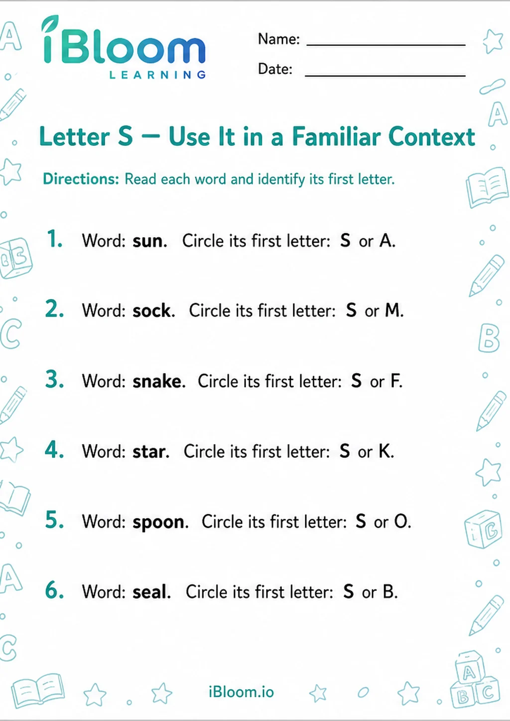 Preview of Letter S — Use It in a Familiar Context worksheet