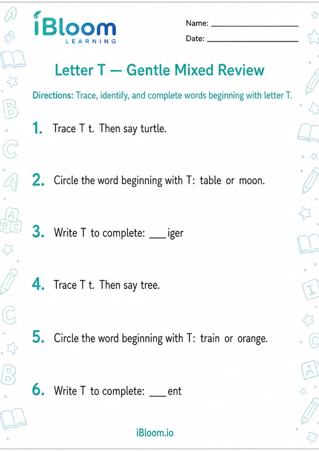 Preview page 1 of Letter T — Gentle Mixed Review