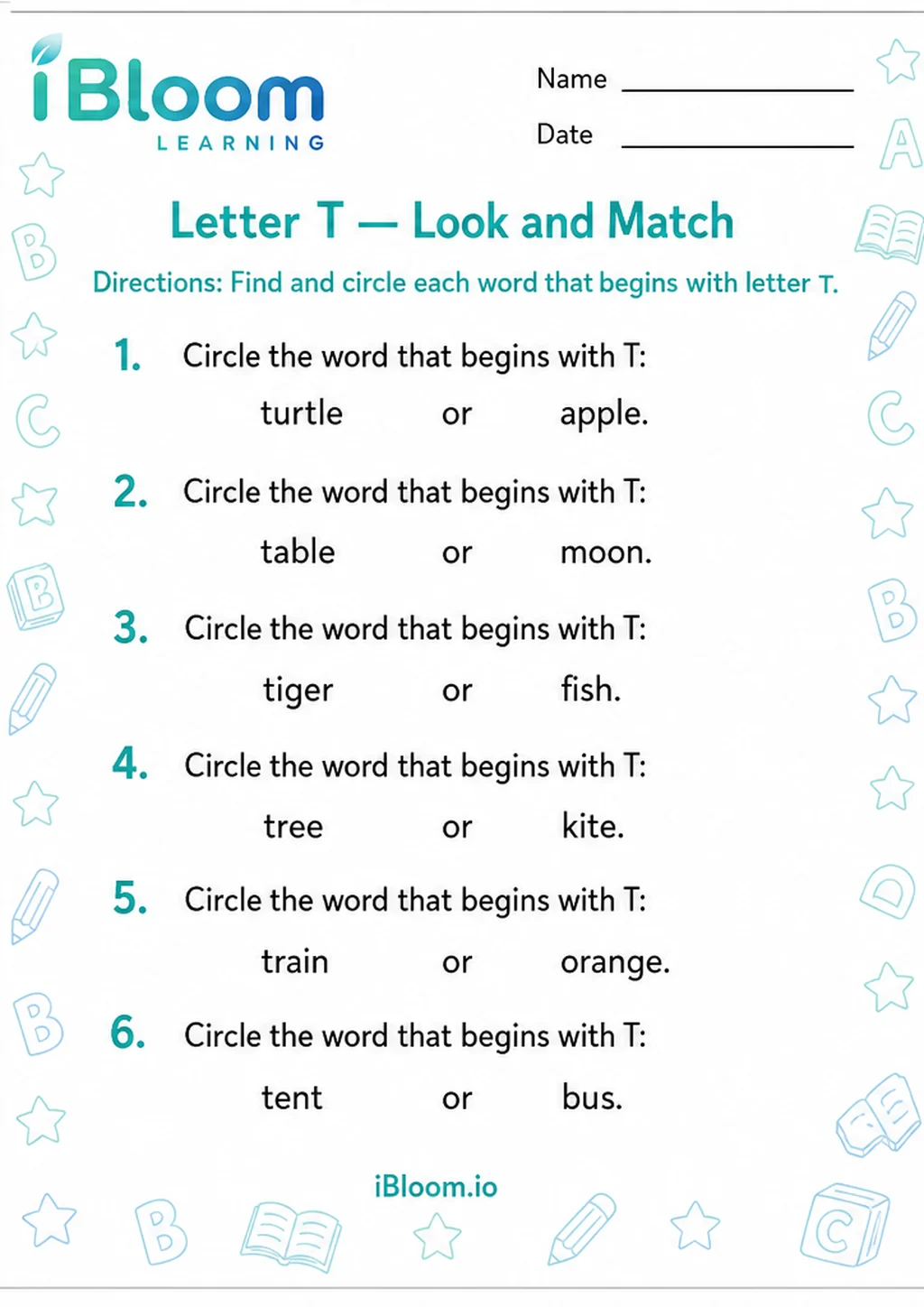 Preview page 1 of Letter T — Look and Match