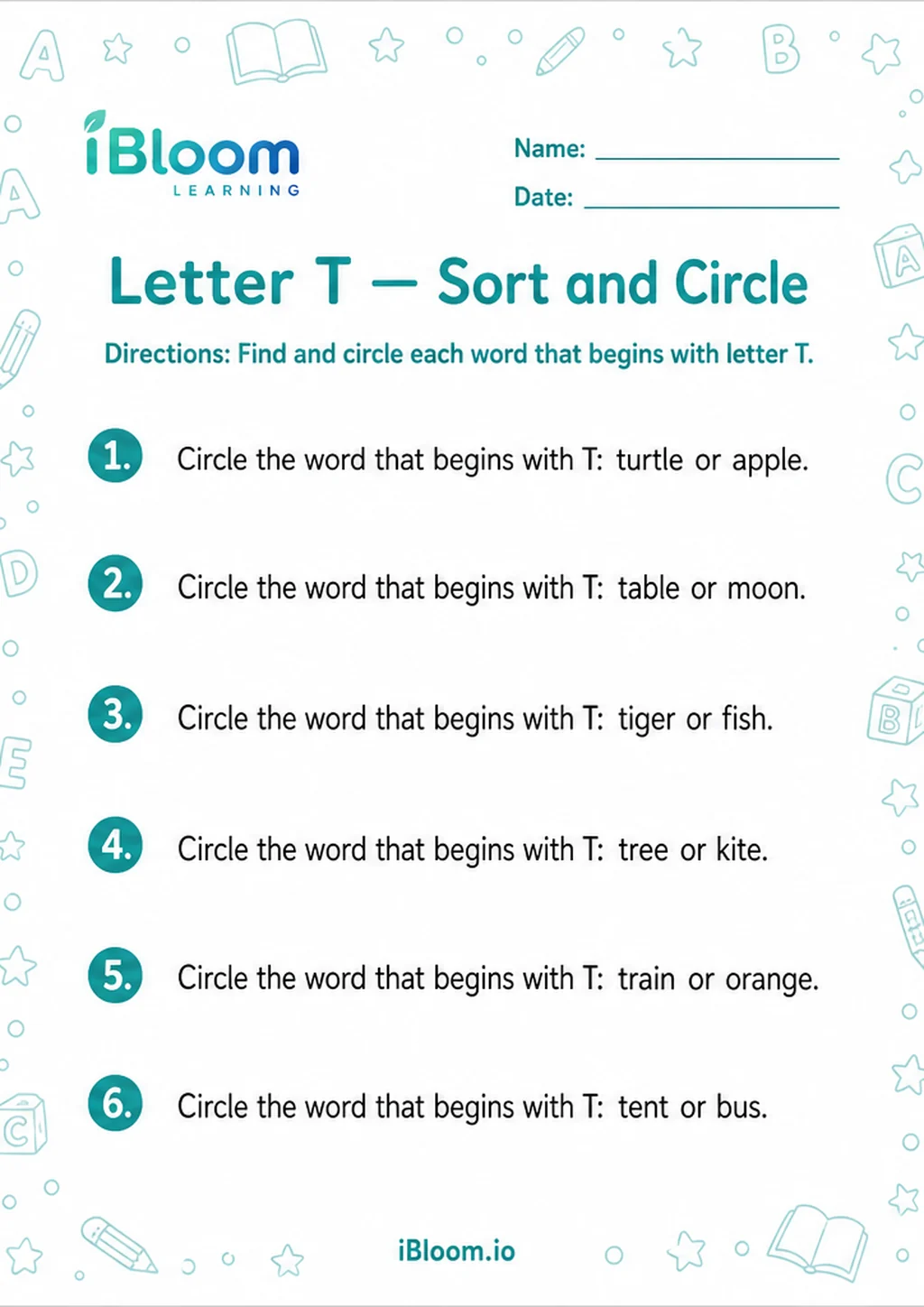 Preview of Letter T — Sort and Circle worksheet
