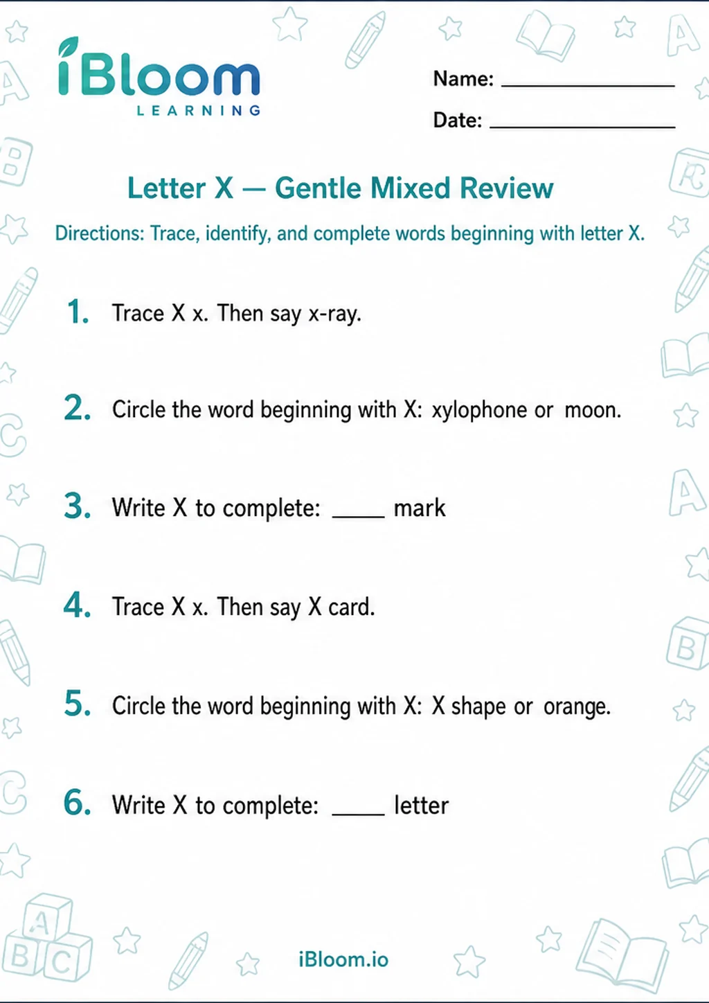 Preview page 1 of Letter X — Gentle Mixed Review