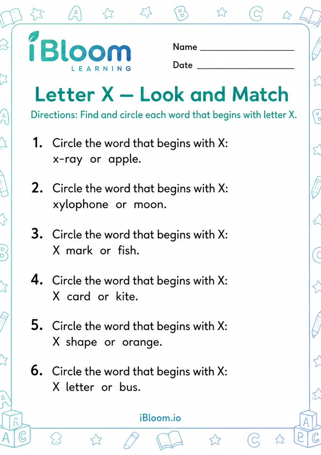 Preview page 1 of Letter X — Look and Match