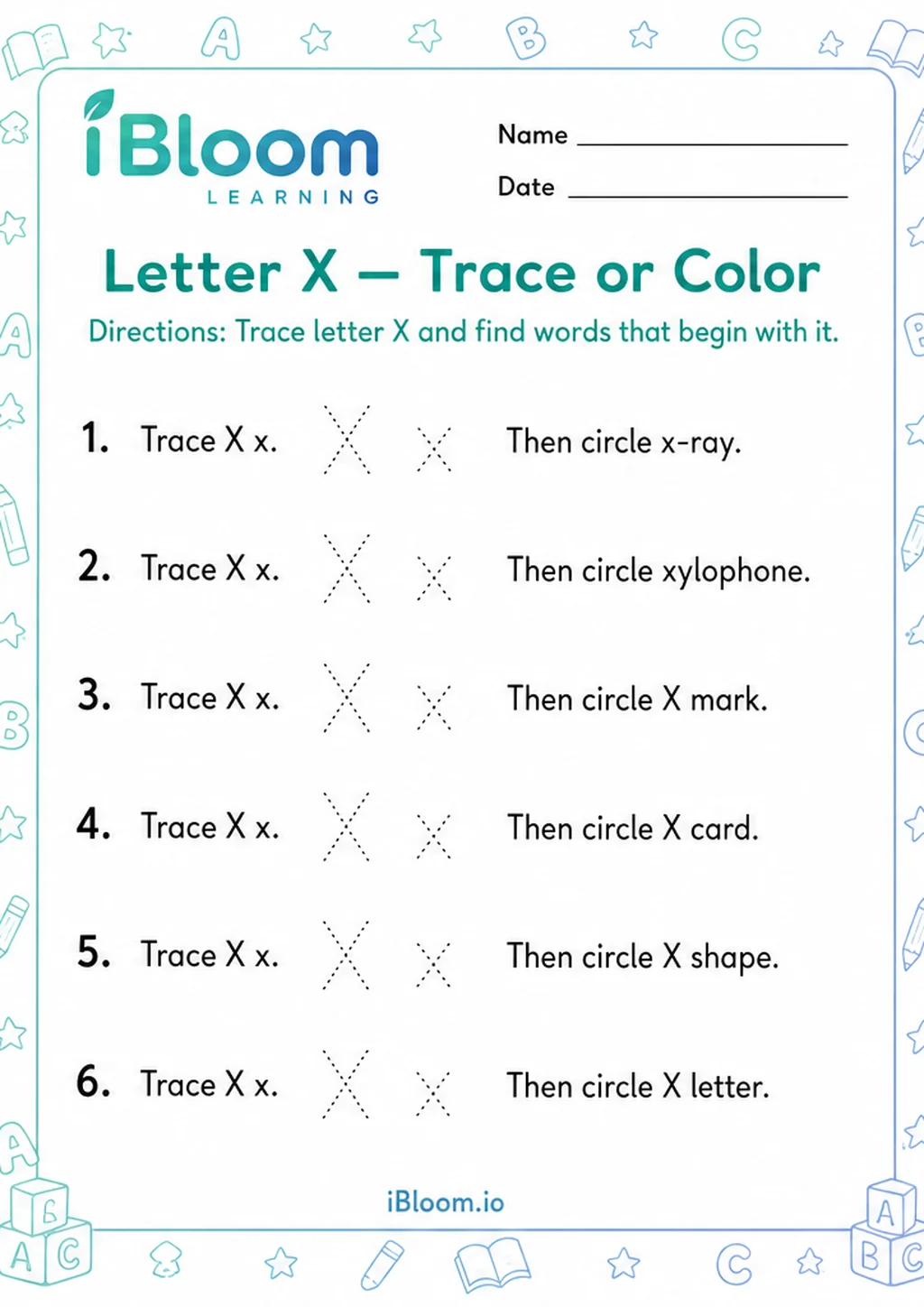Preview page 1 of Letter X — Trace or Color