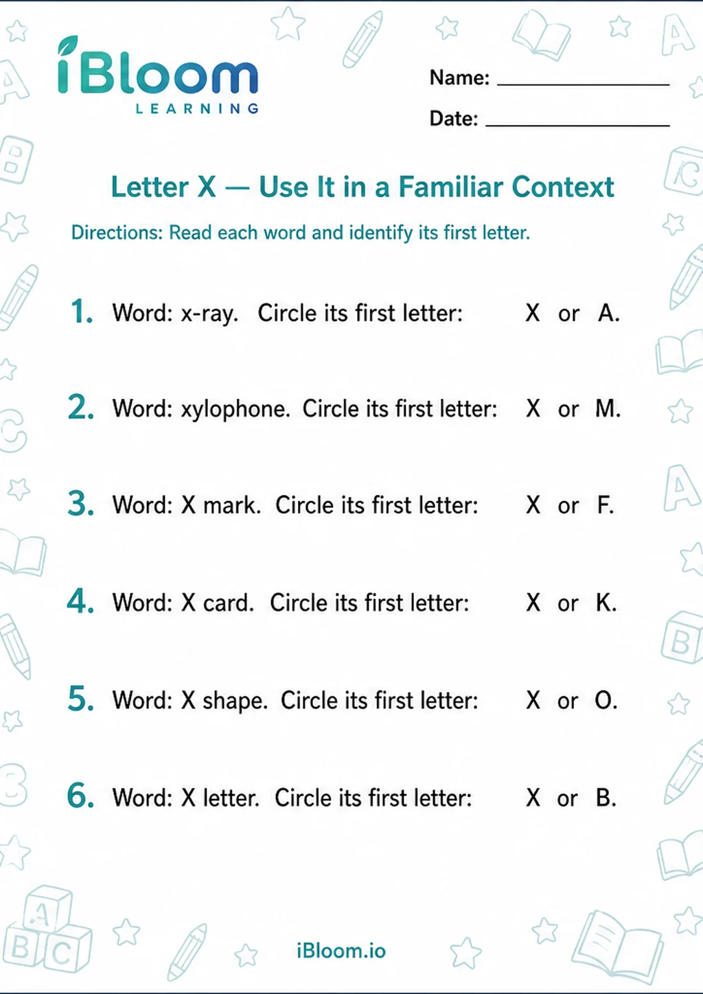 Preview of Letter X — Use It in a Familiar Context worksheet