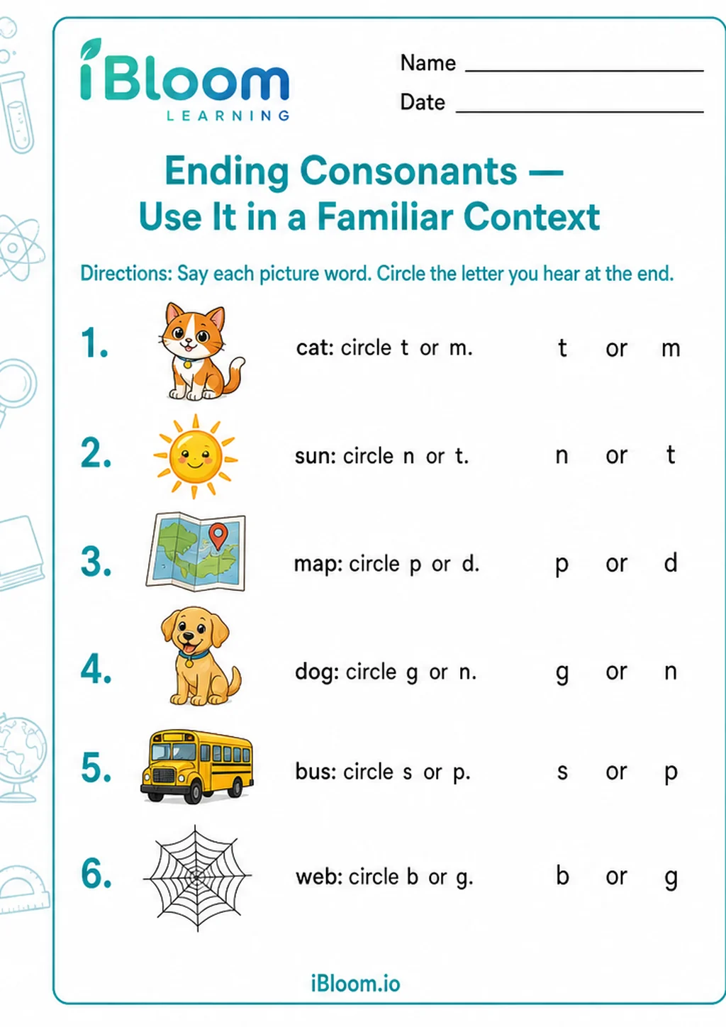 Preview page 1 of Ending Consonants — Use It in a Familiar Context
