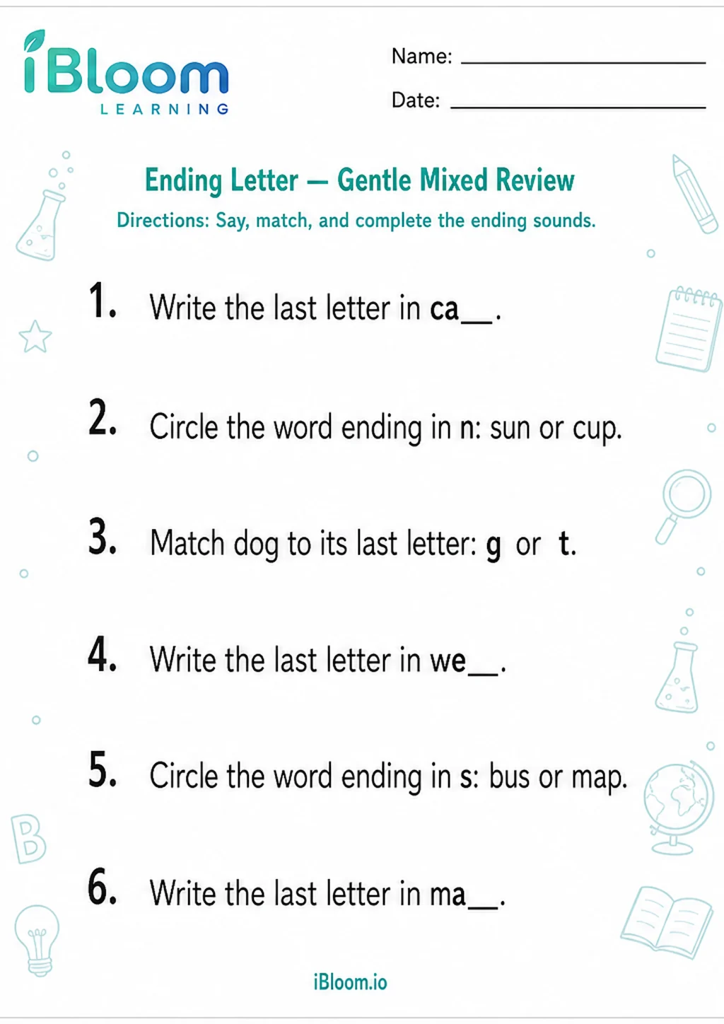 Preview of Ending Letter — Gentle Mixed Review worksheet