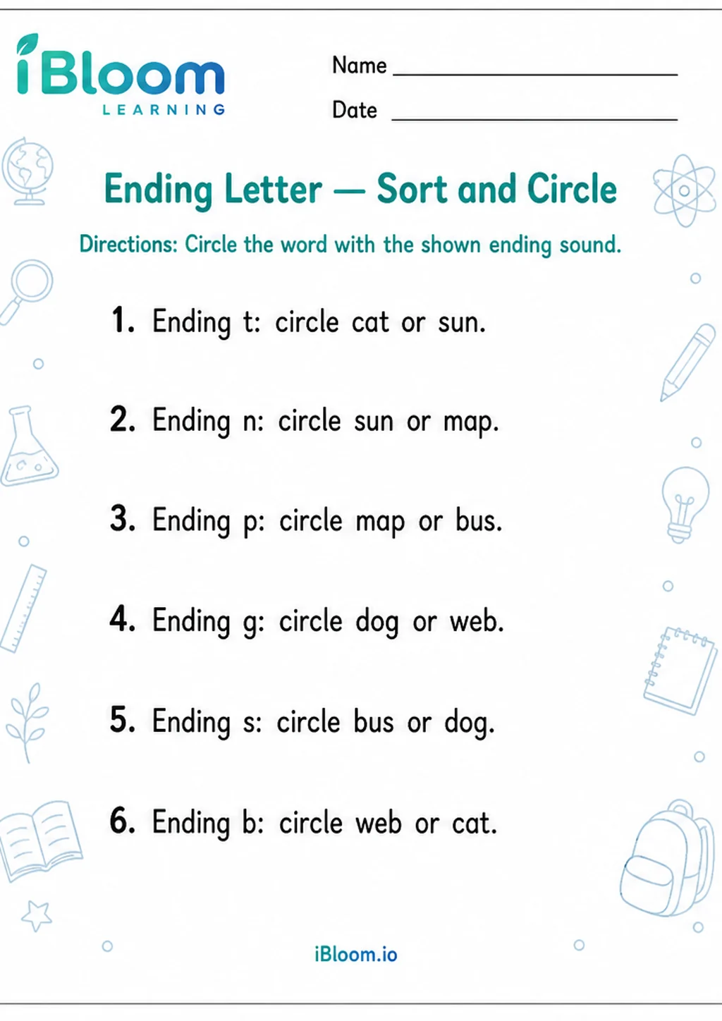 Preview of Ending Letter — Sort and Circle worksheet