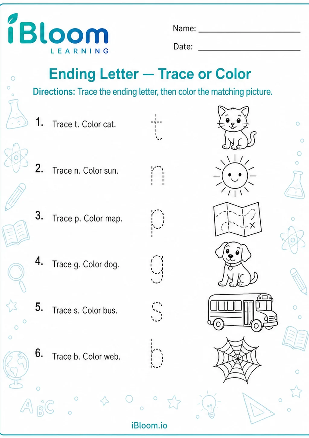 Preview of Ending Letter — Trace or Color worksheet