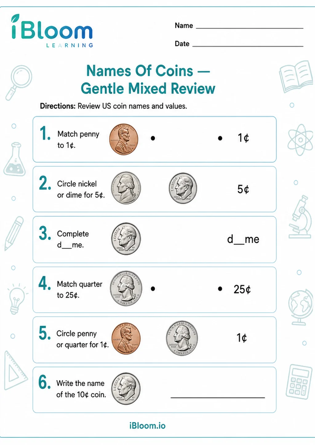 Preview page 1 of Names Of Coins — Gentle Mixed Review
