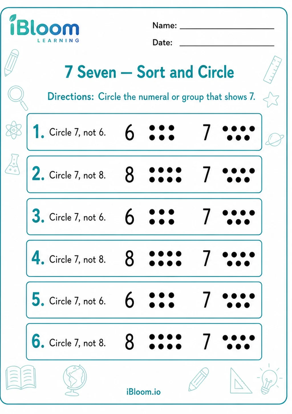 Preview of 7 Seven — Sort and Circle worksheet