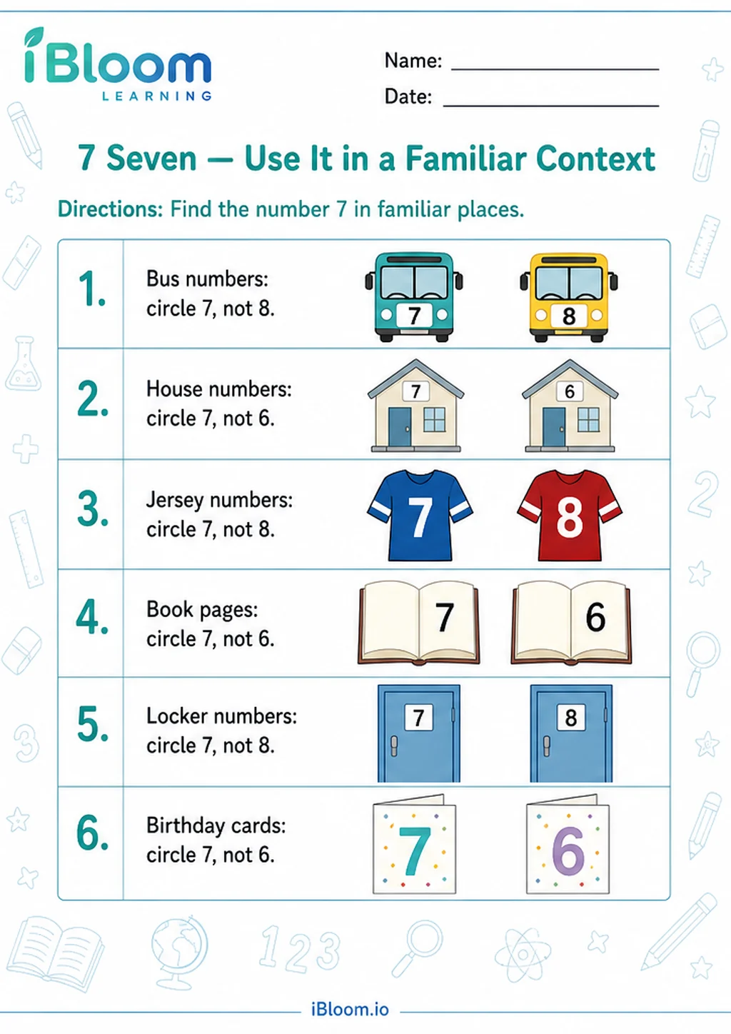 Preview of 7 Seven — Use It in a Familiar Context worksheet