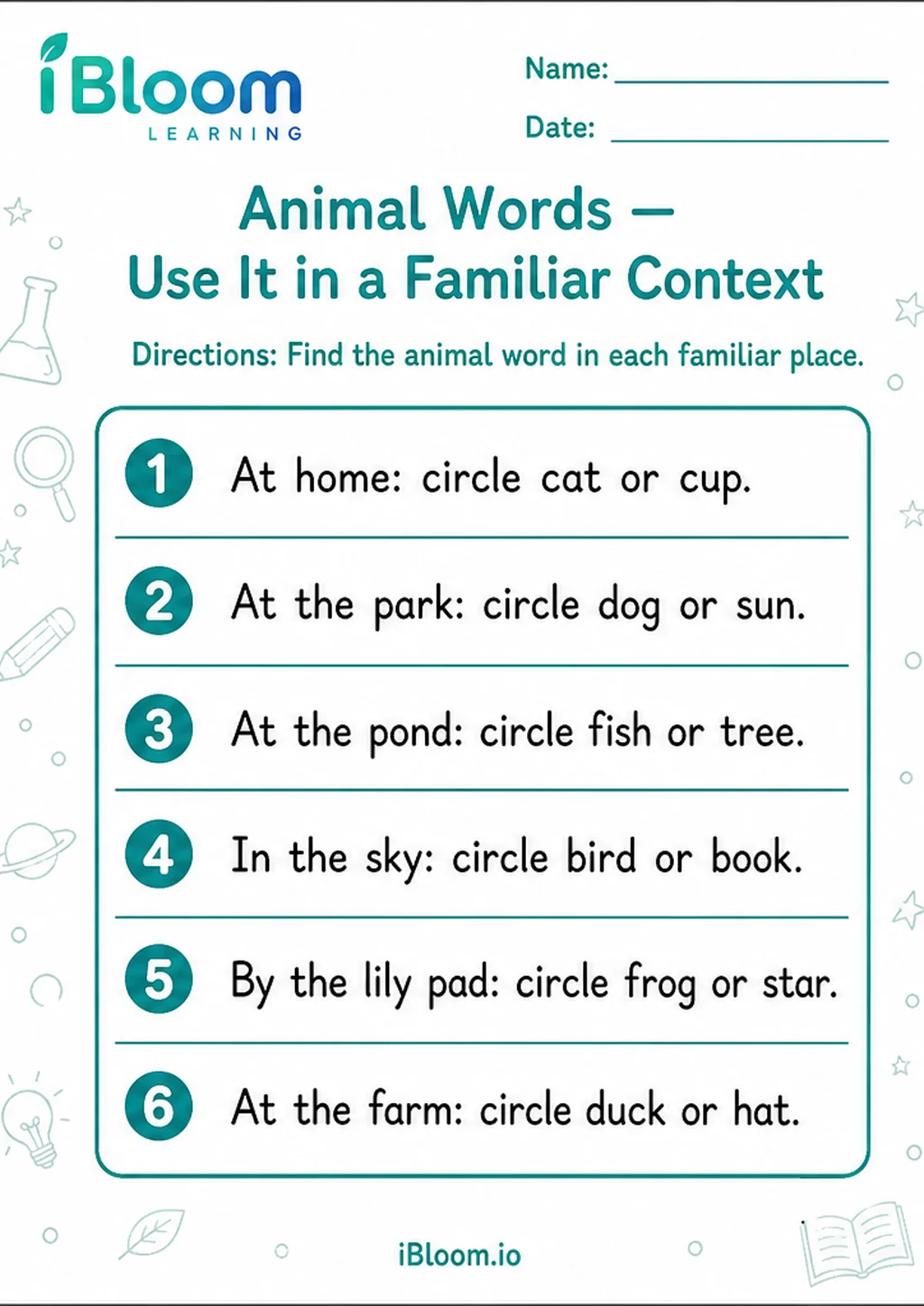 Preview of Animal Words — Use It in a Familiar Context worksheet