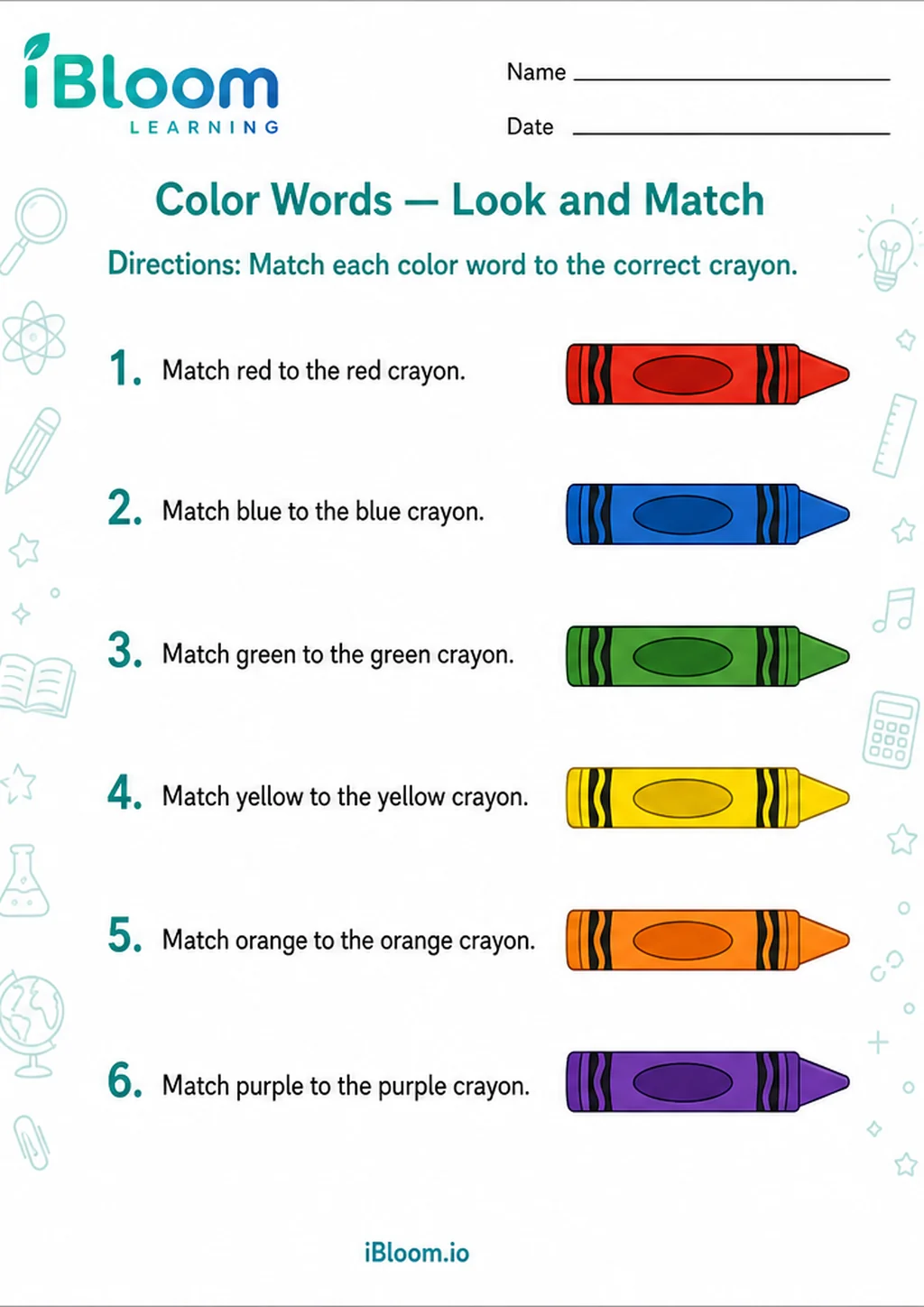 Preview page 1 of Color Words — Look and Match