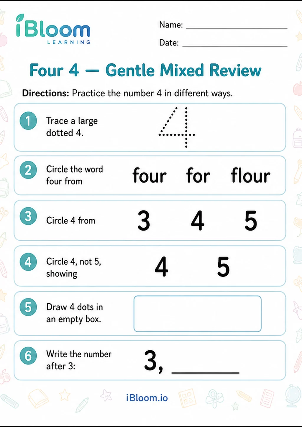 Preview page 1 of Four 4 — Gentle Mixed Review