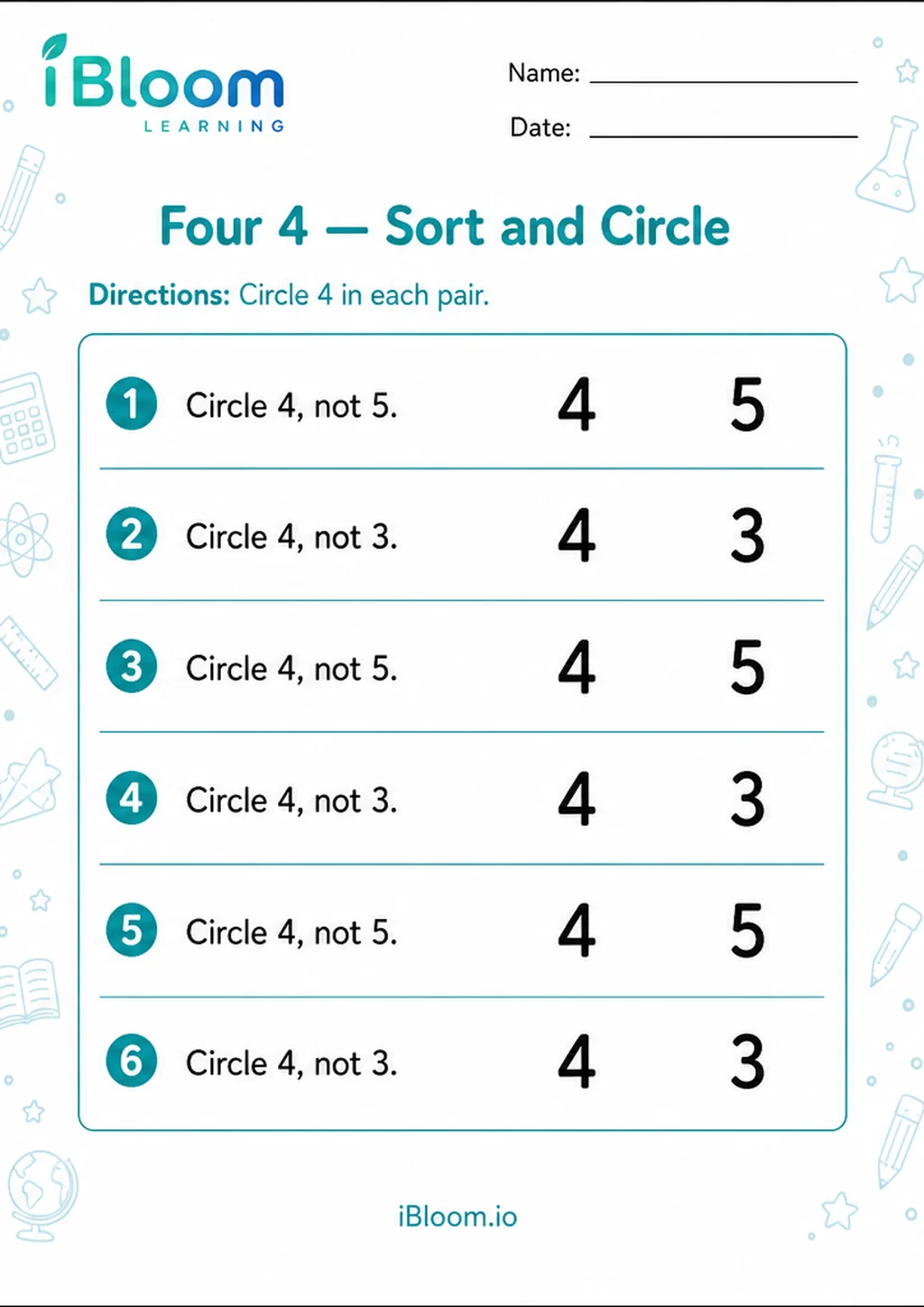 Preview of Four 4 — Sort and Circle worksheet