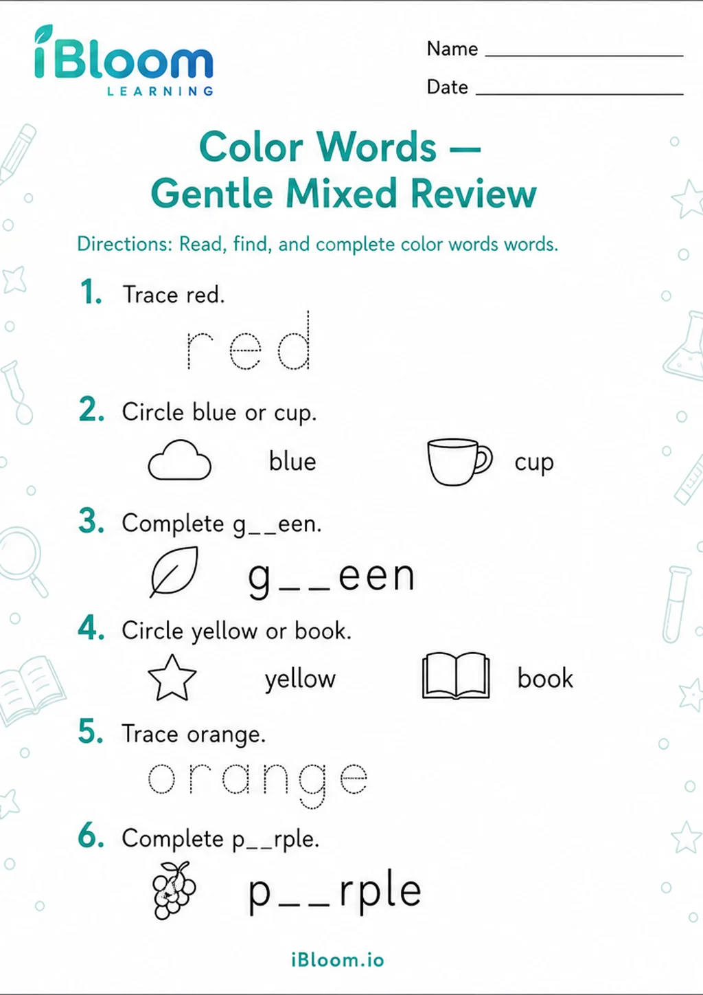 Preview page 1 of Color Words — Gentle Mixed Review