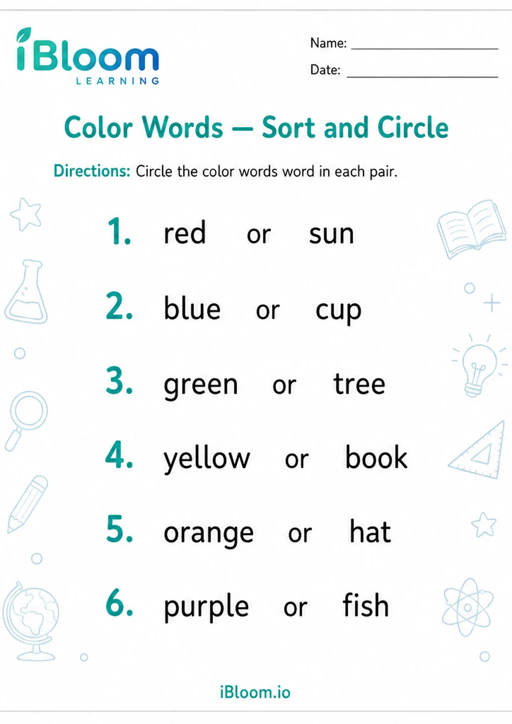 Preview page 1 of Color Words — Sort and Circle