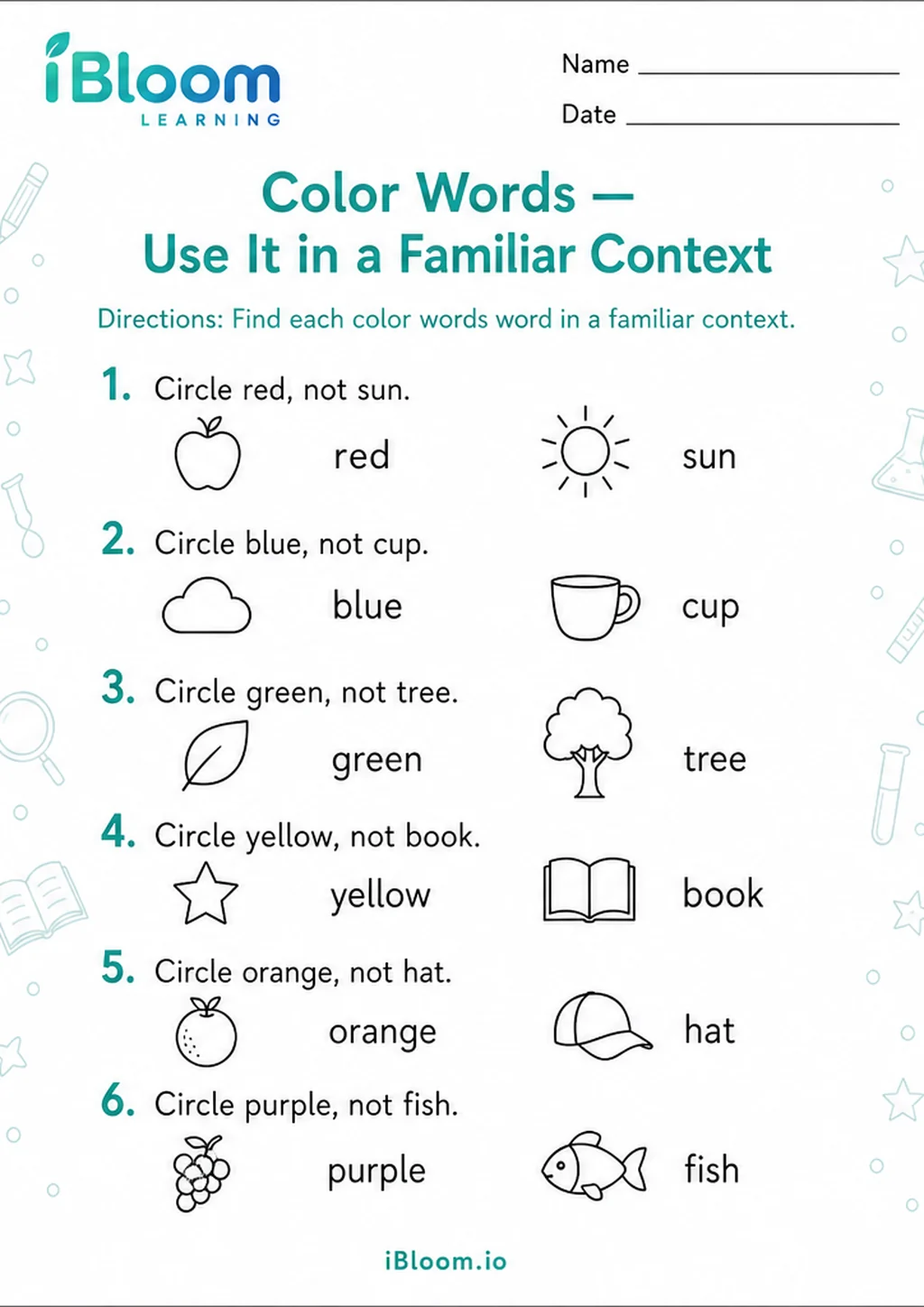 Preview page 1 of Color Words — Use It in a Familiar Context